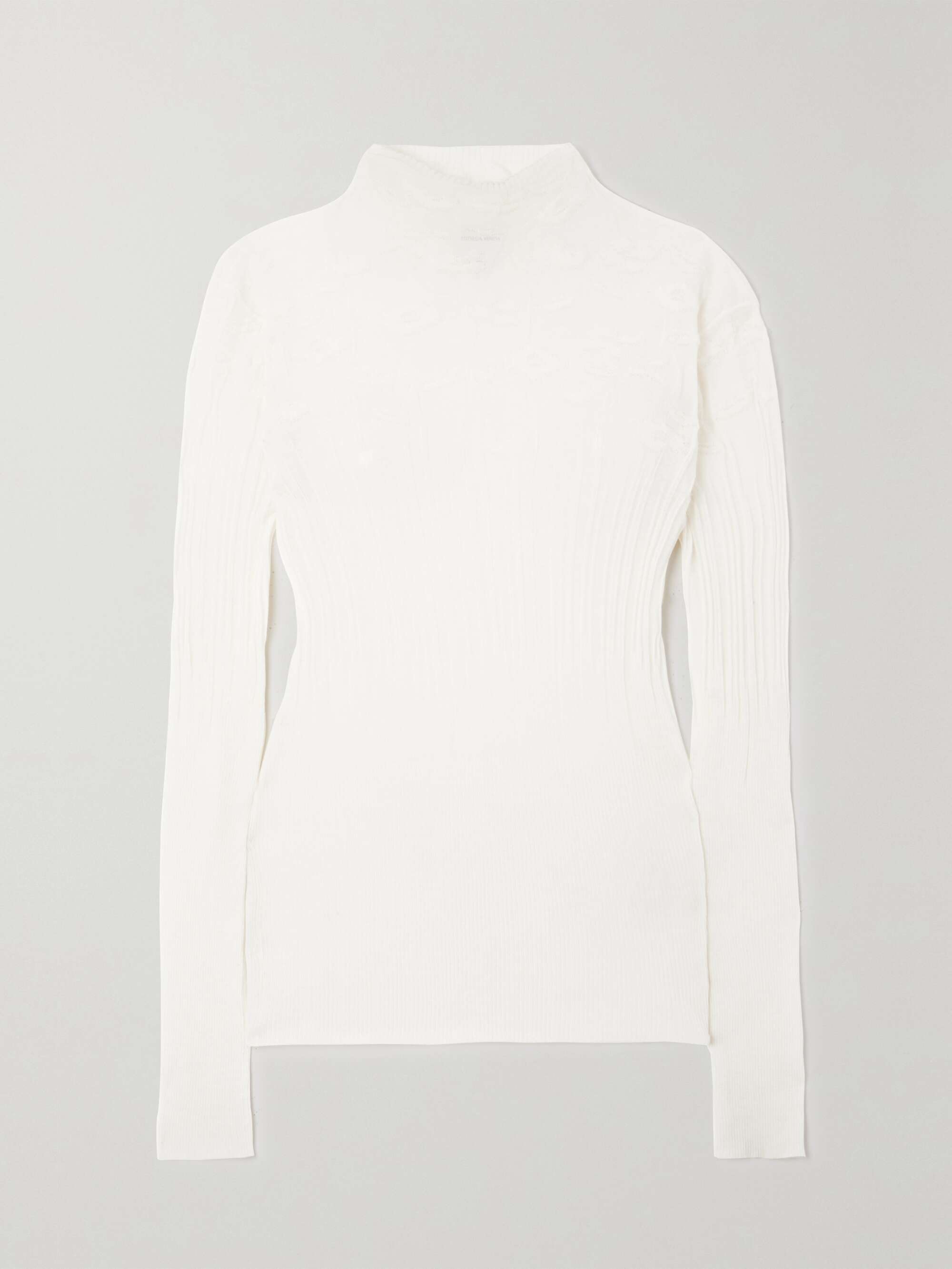 Ribbed pointelle-knit cotton-blend sweater view