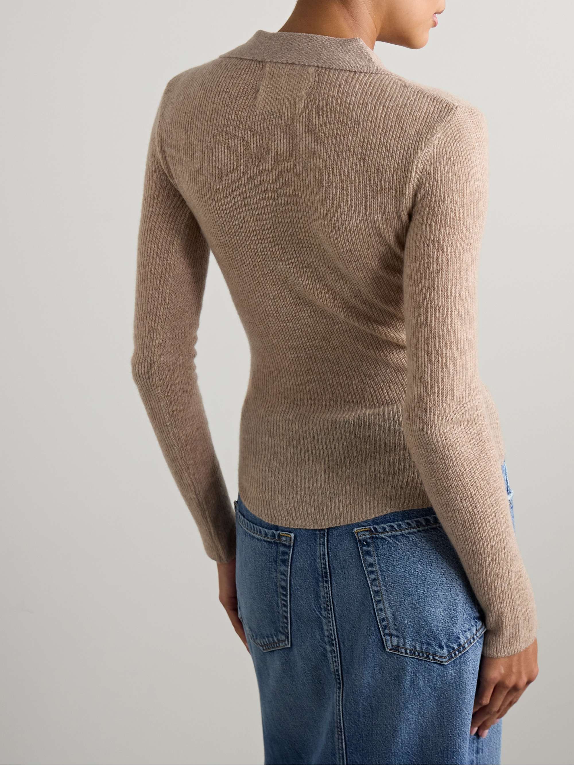 Simone ribbed wool and cashmere-blend polo sweater view