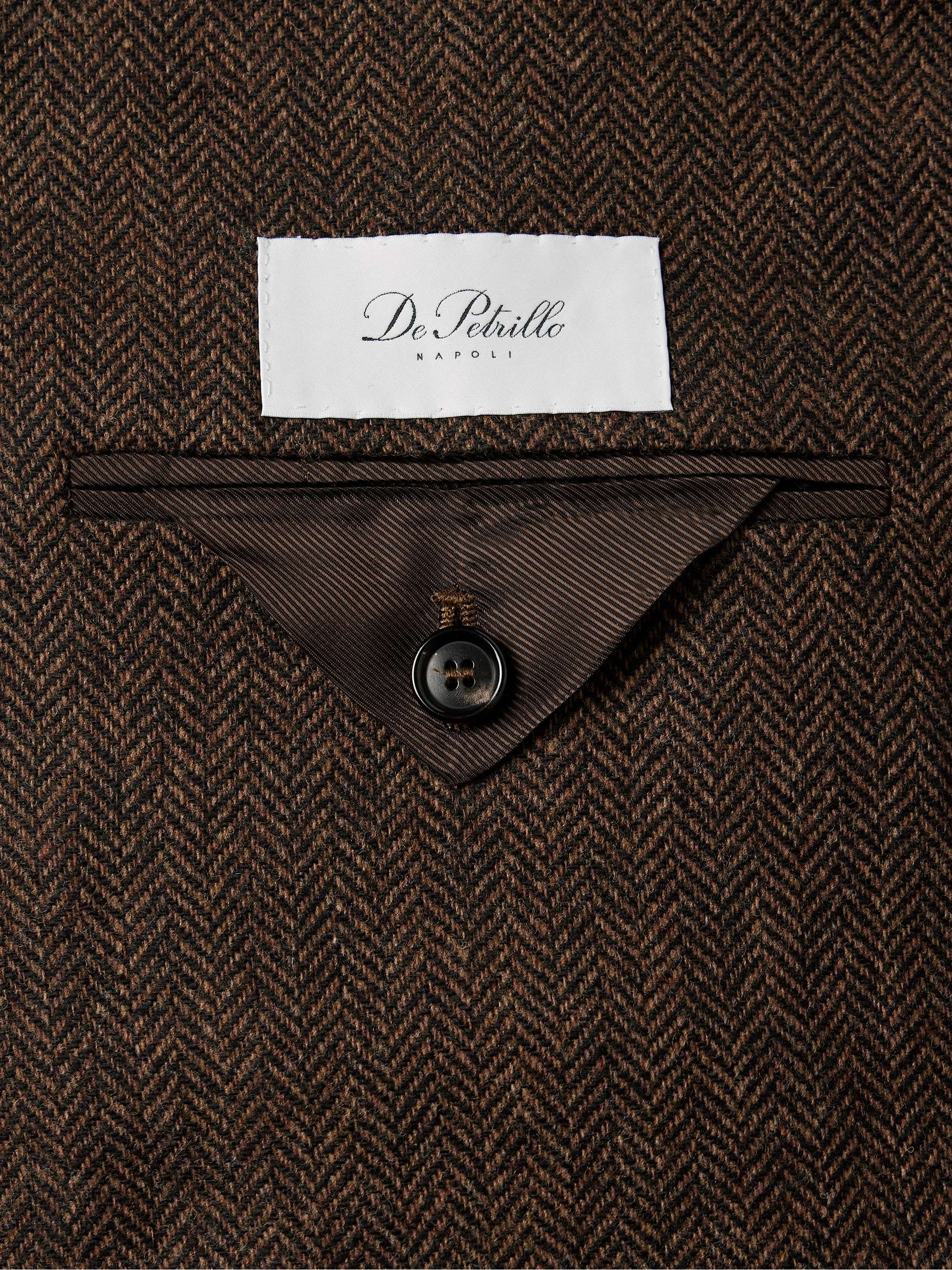 Unstructured Double-Breasted Herringbone Wool and Cashmere-Blend Blazer view