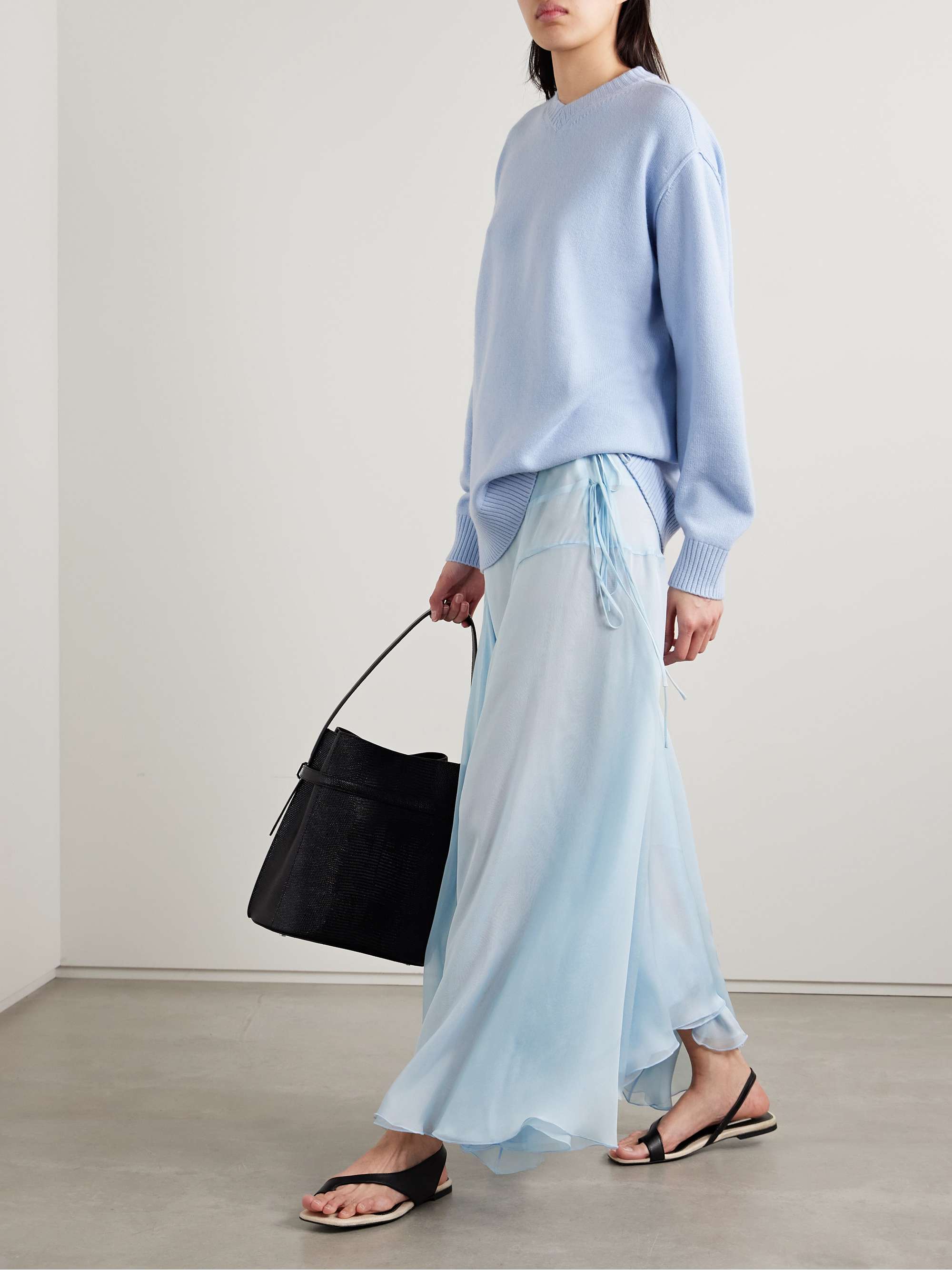 Alyse asymmetric pleated silk-chiffon maxi wrap skirt view