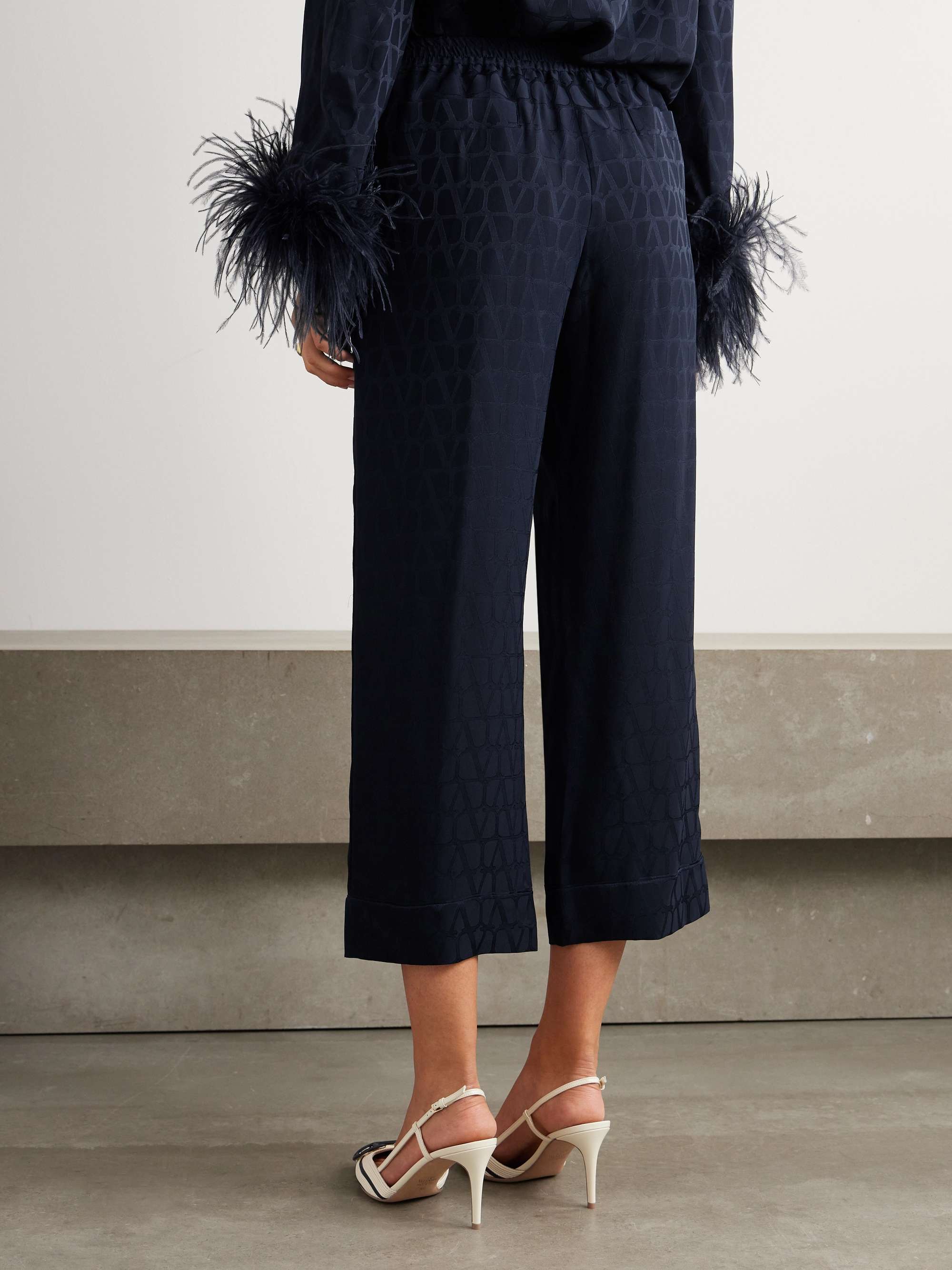 Cropped silk satin-jacquard pajama-style pants view
