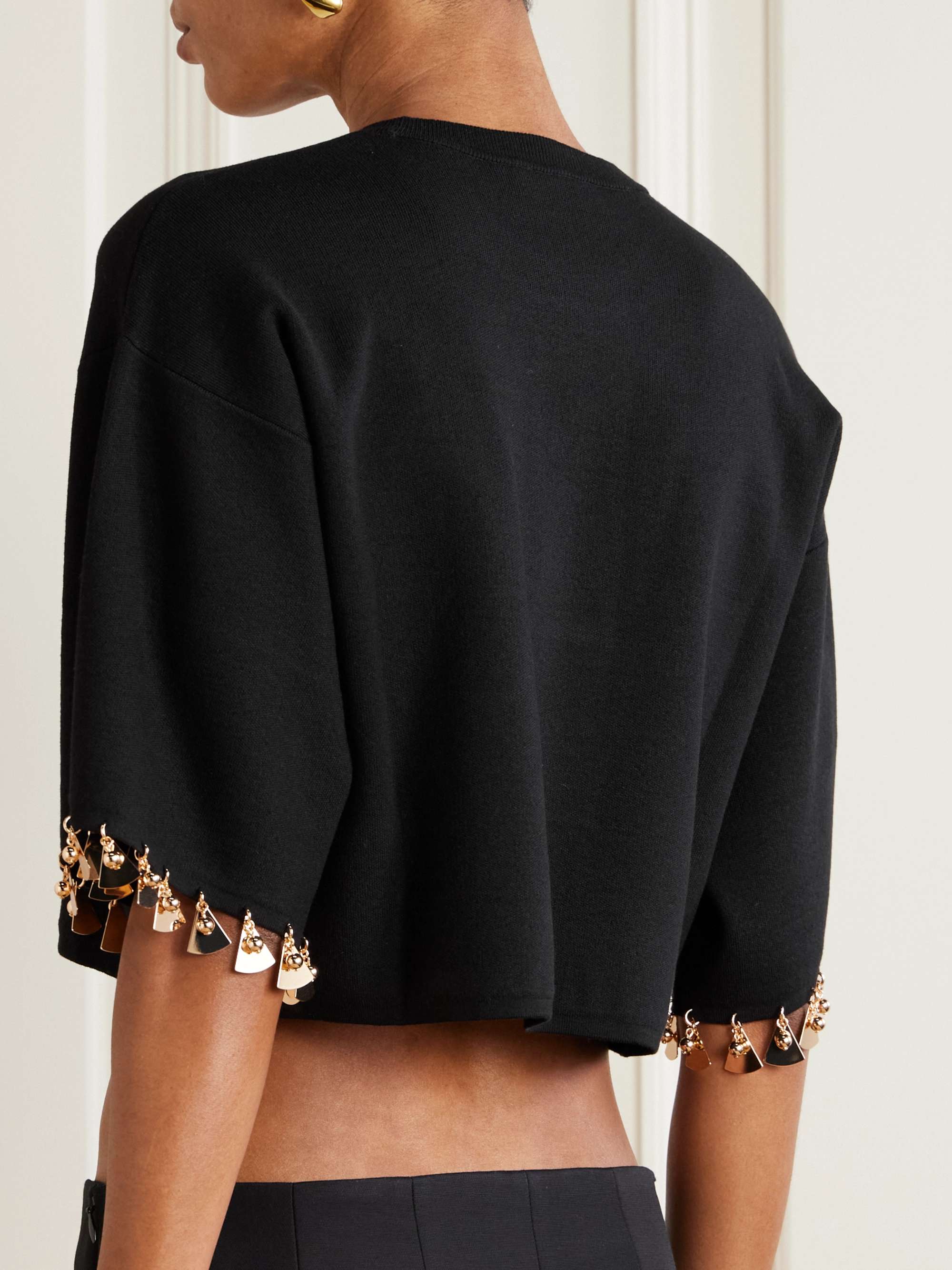 Cropped embellished stretch-silk and cotton-blend sweater view