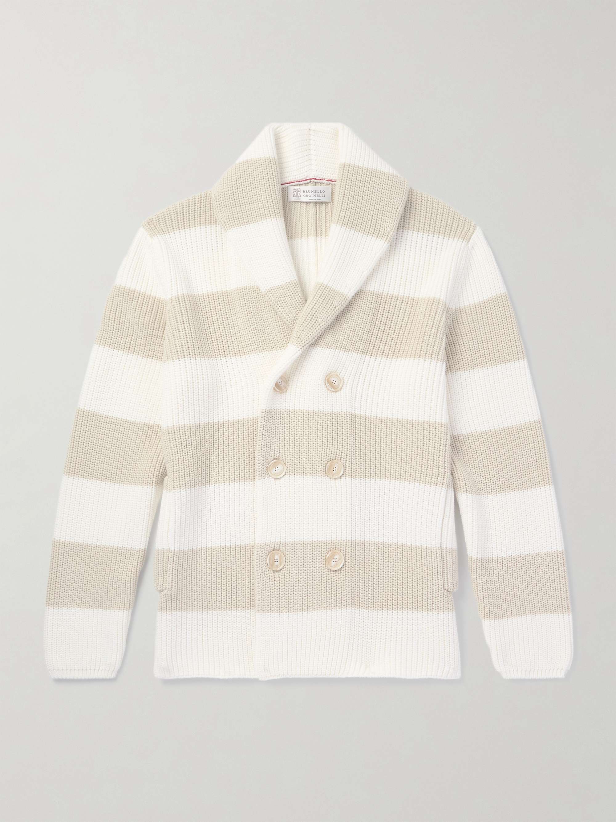 Slim-Fit Double-Breasted Shawl-Collar Striped Cotton Cardigan view