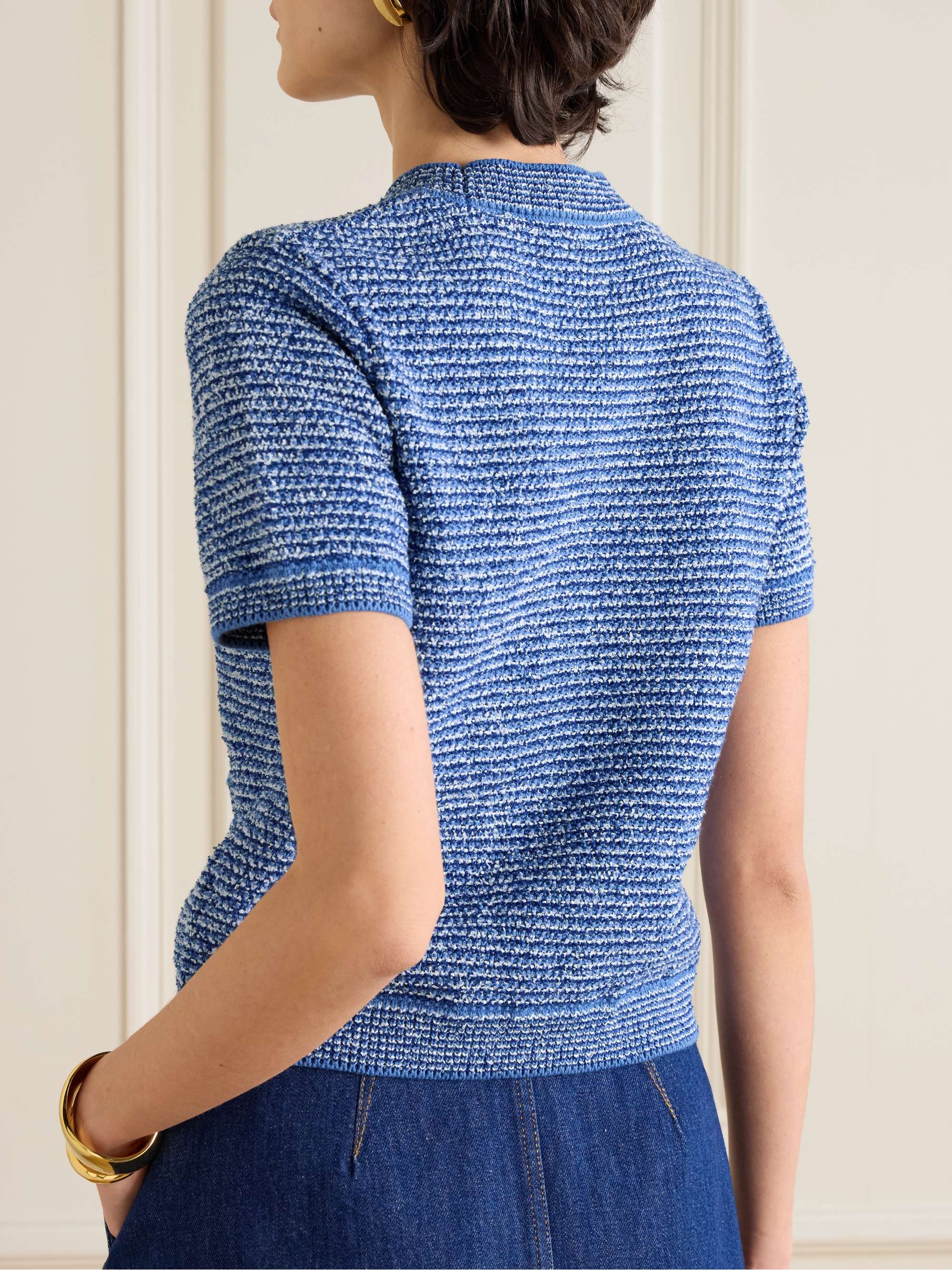 Striped cotton-blend bouclé top view