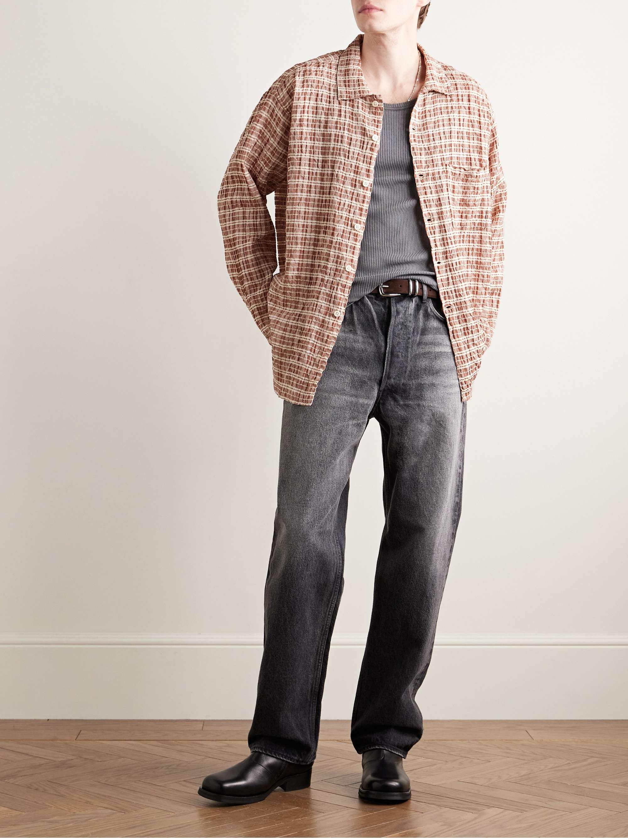 Mechanic Checked Cotton and Linen-Blend Seersucker Shirt view