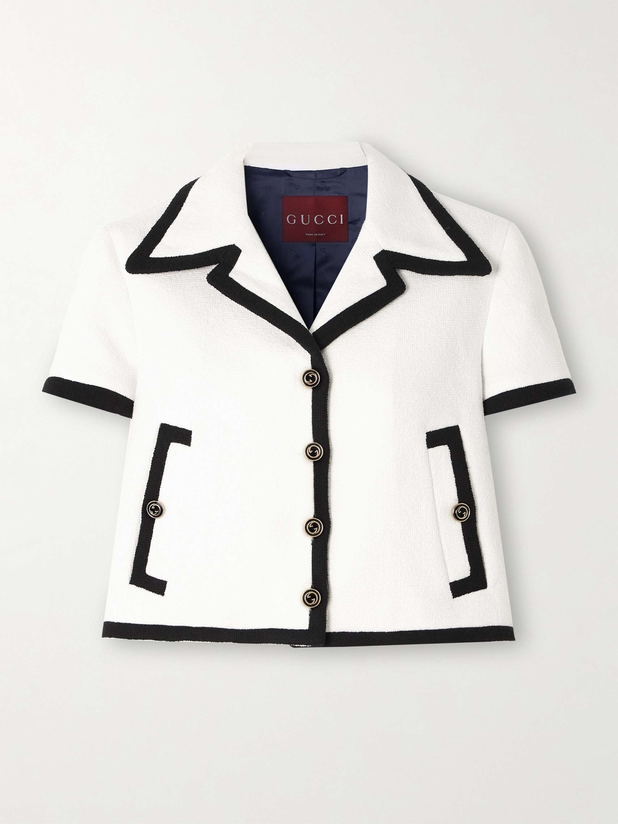 Cropped two-tone cotton-blend tweed jacket view