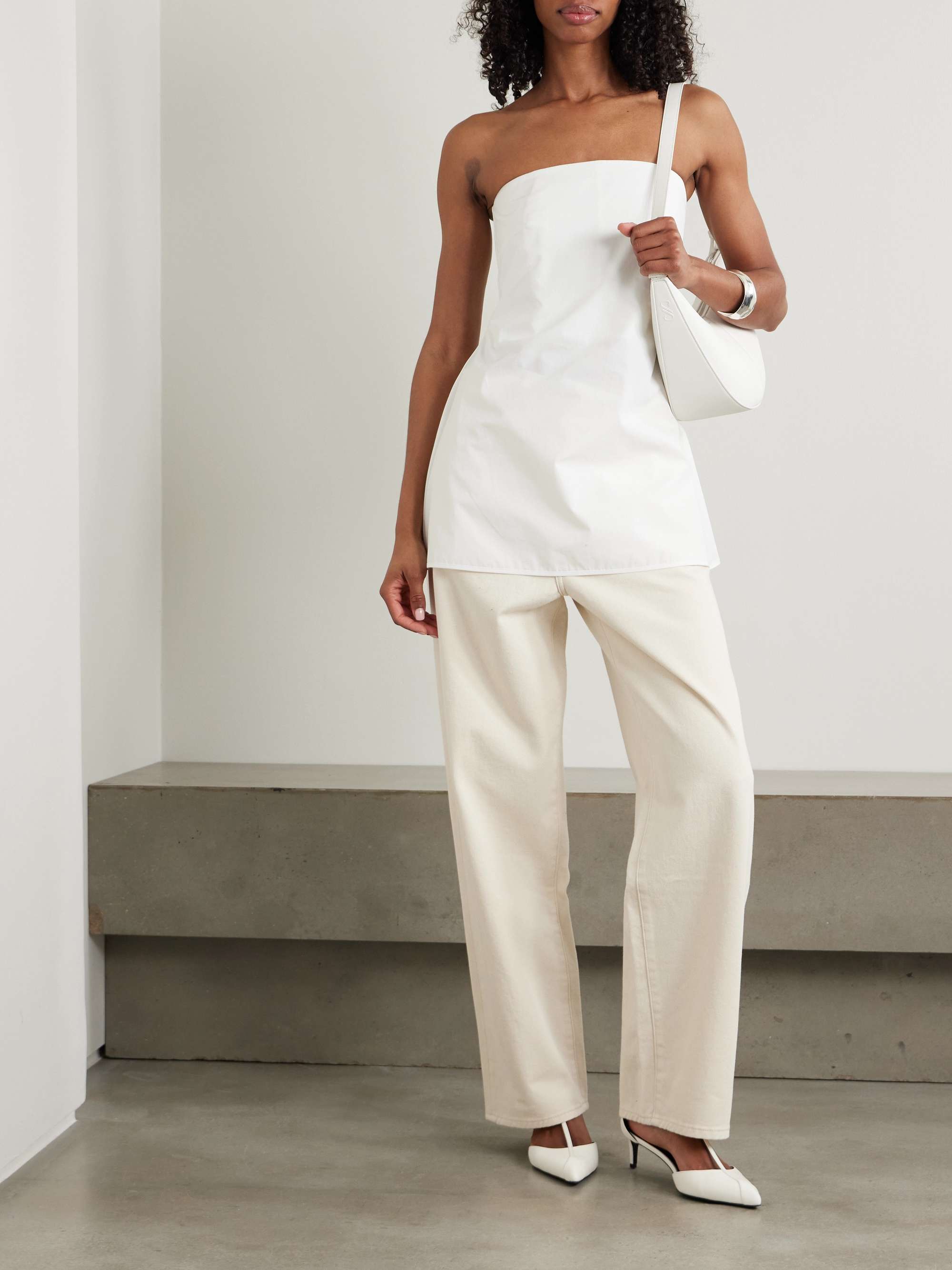 Peplum cotton-poplin bustier top view