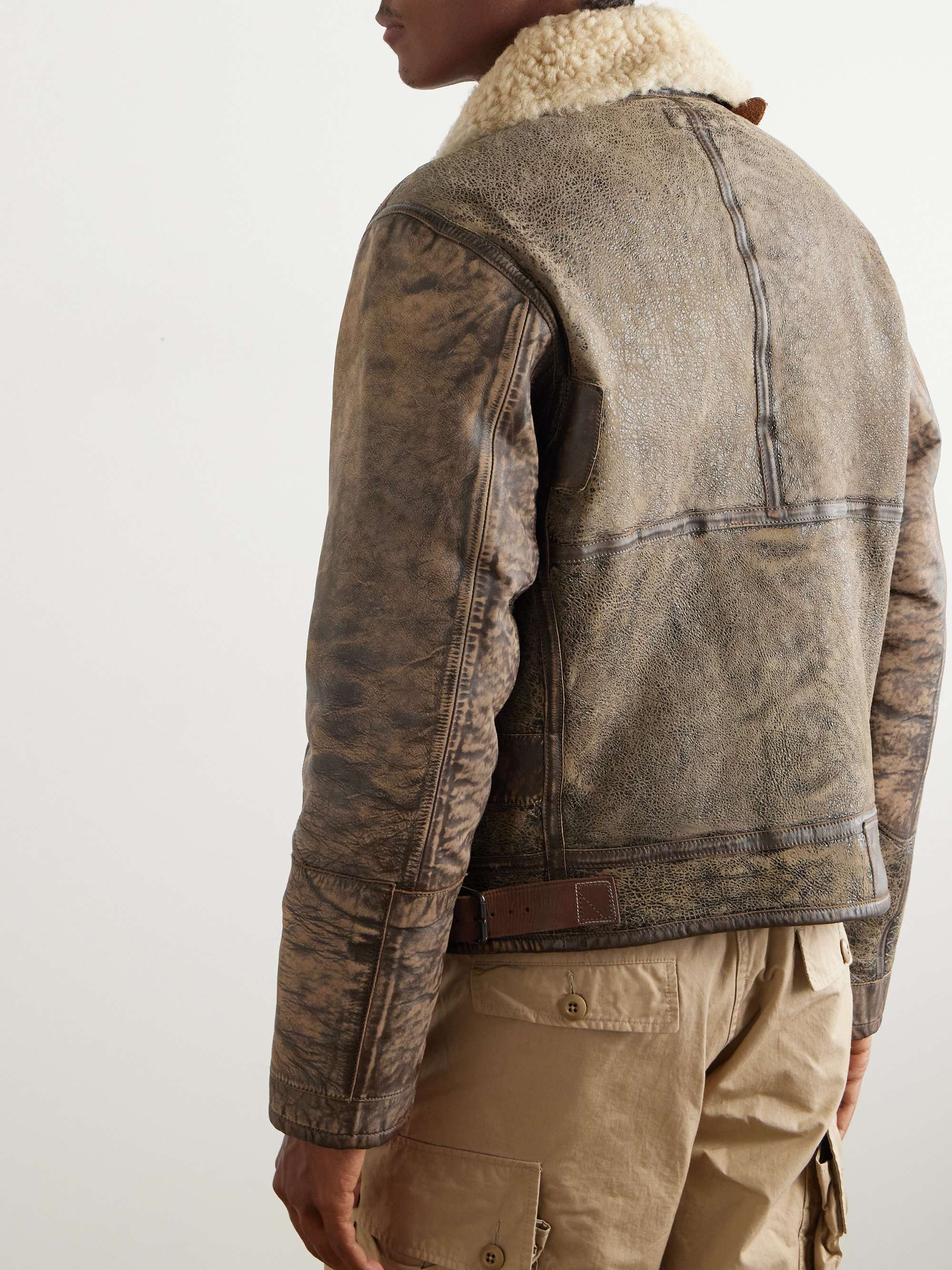 Distressed Shearling Bomber Jacket view