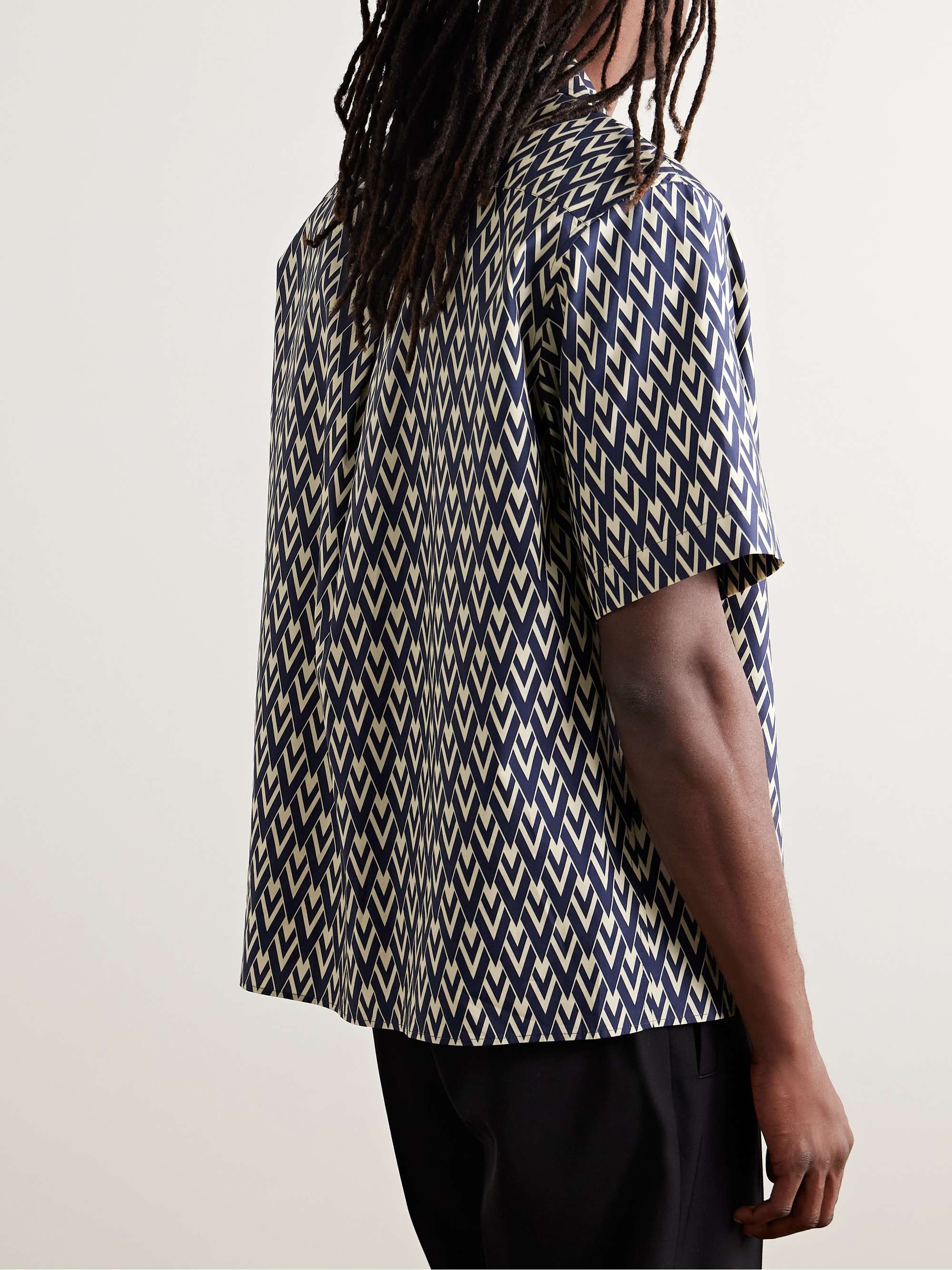 Camp-Collar Logo-Print Cotton-Poplin Shirt view