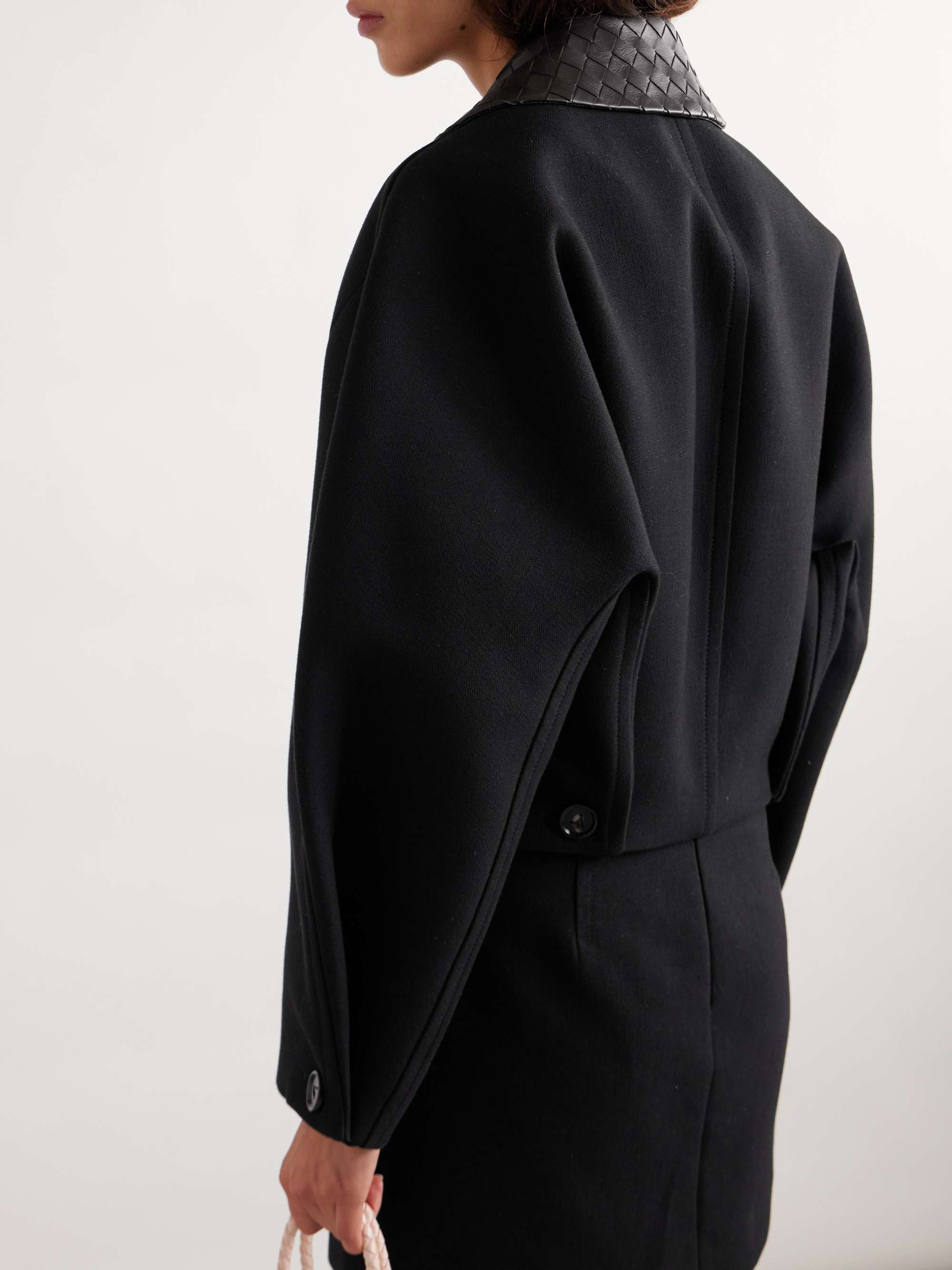 Convertible intrecciato leather-trimmed cotton-blend jacket view