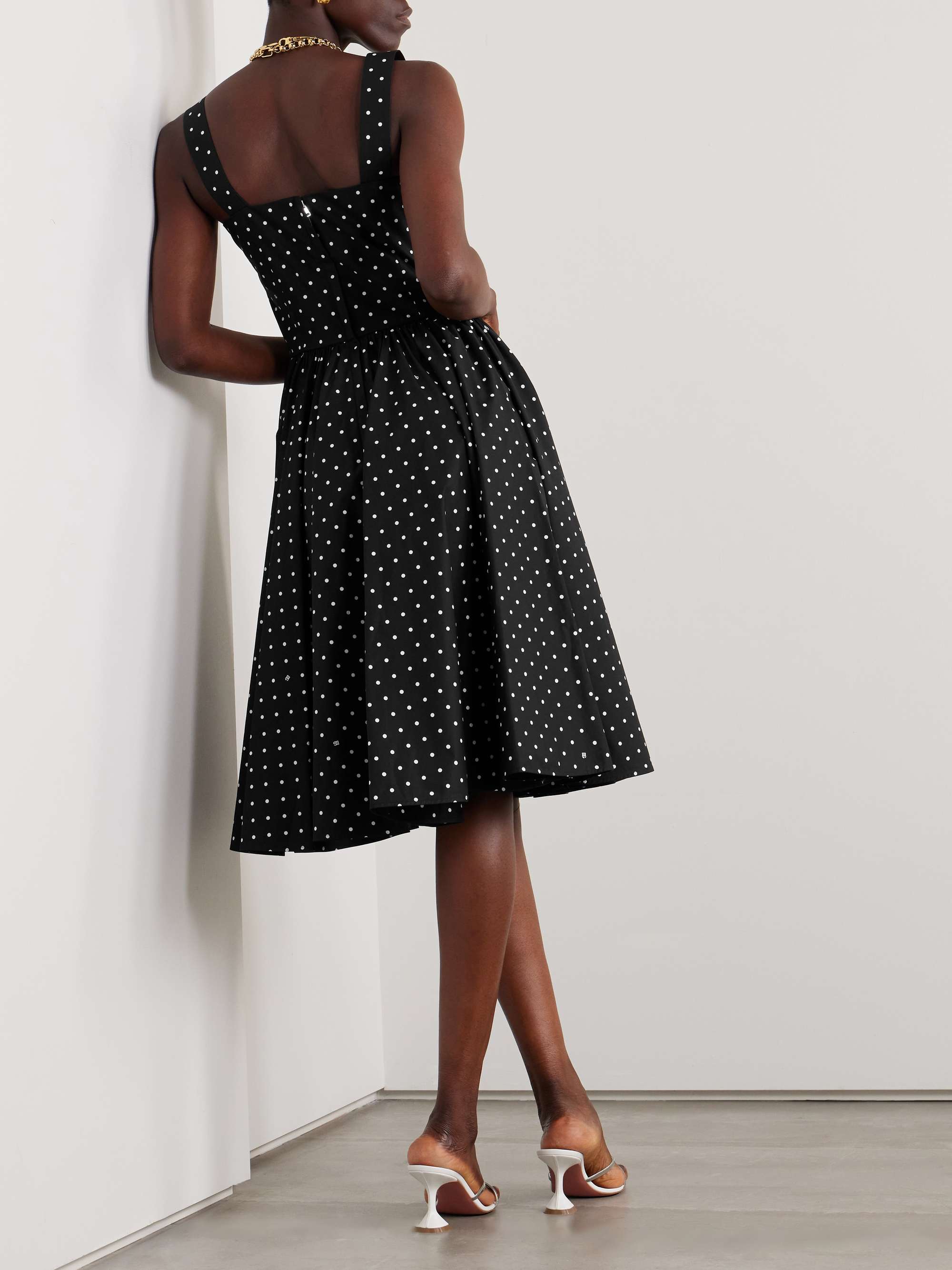 Gathered polka-dot cotton-poplin midi dress view
