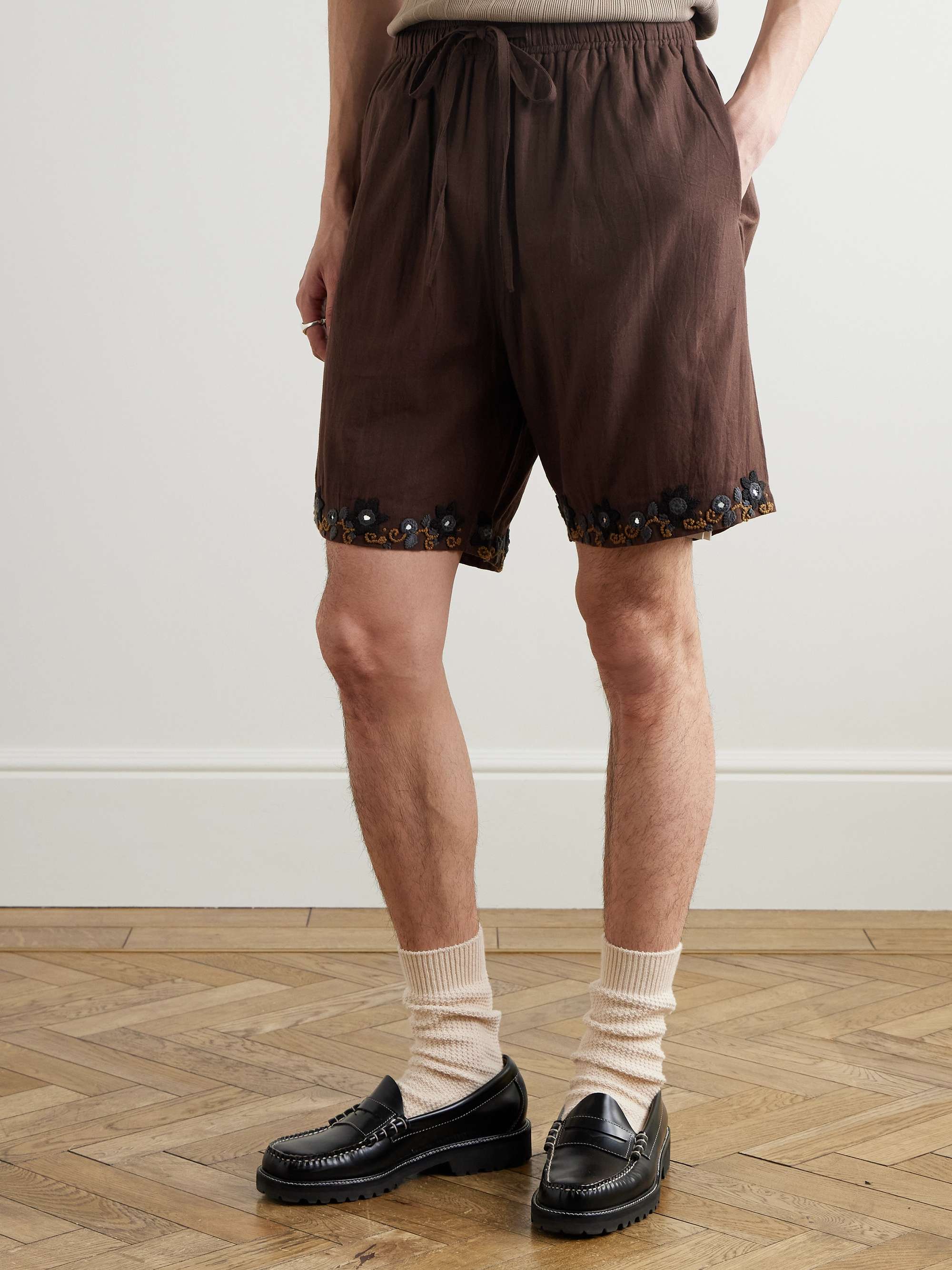Embellished Embroidered Cotton Shorts view