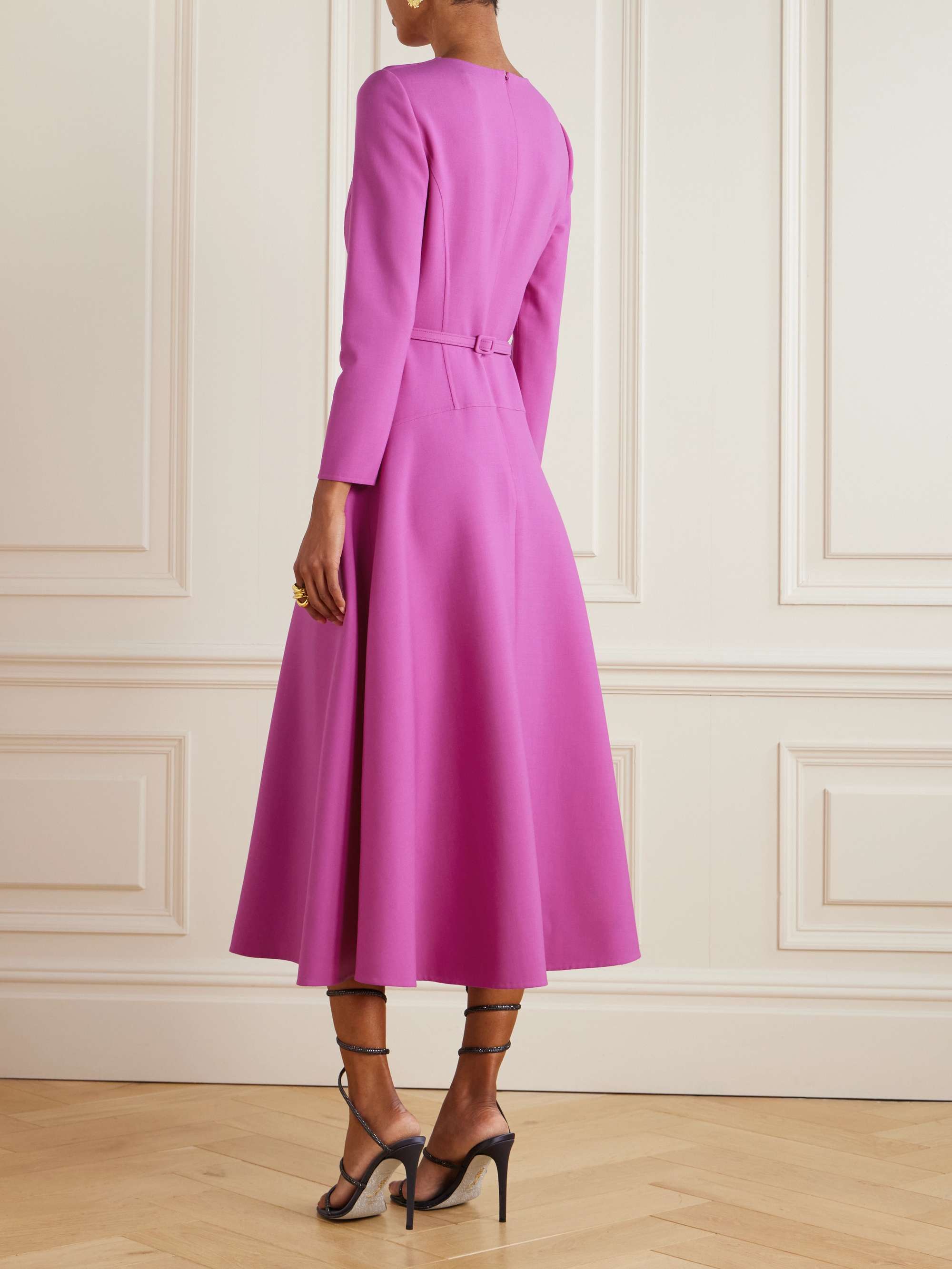 Belted wool-blend midi dress view