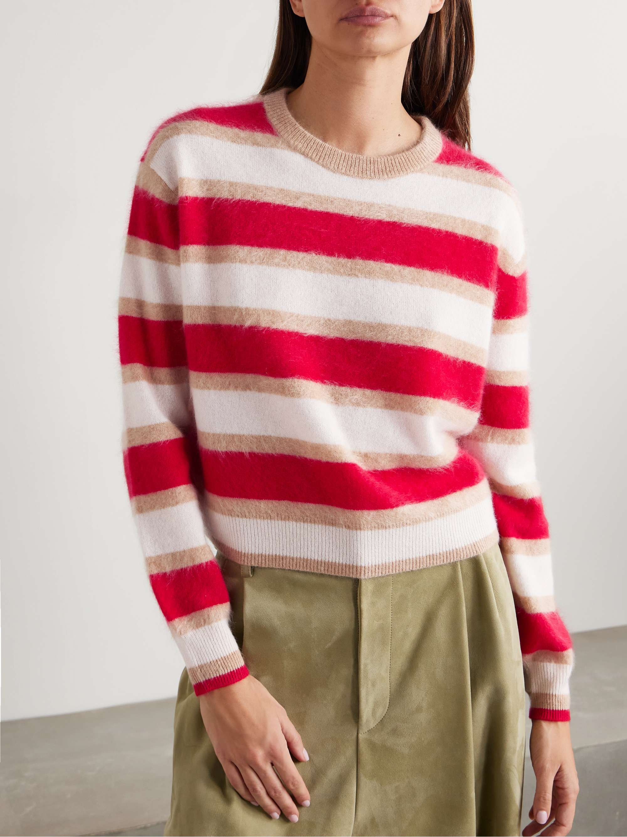 Striped brushed-cashmere sweater view