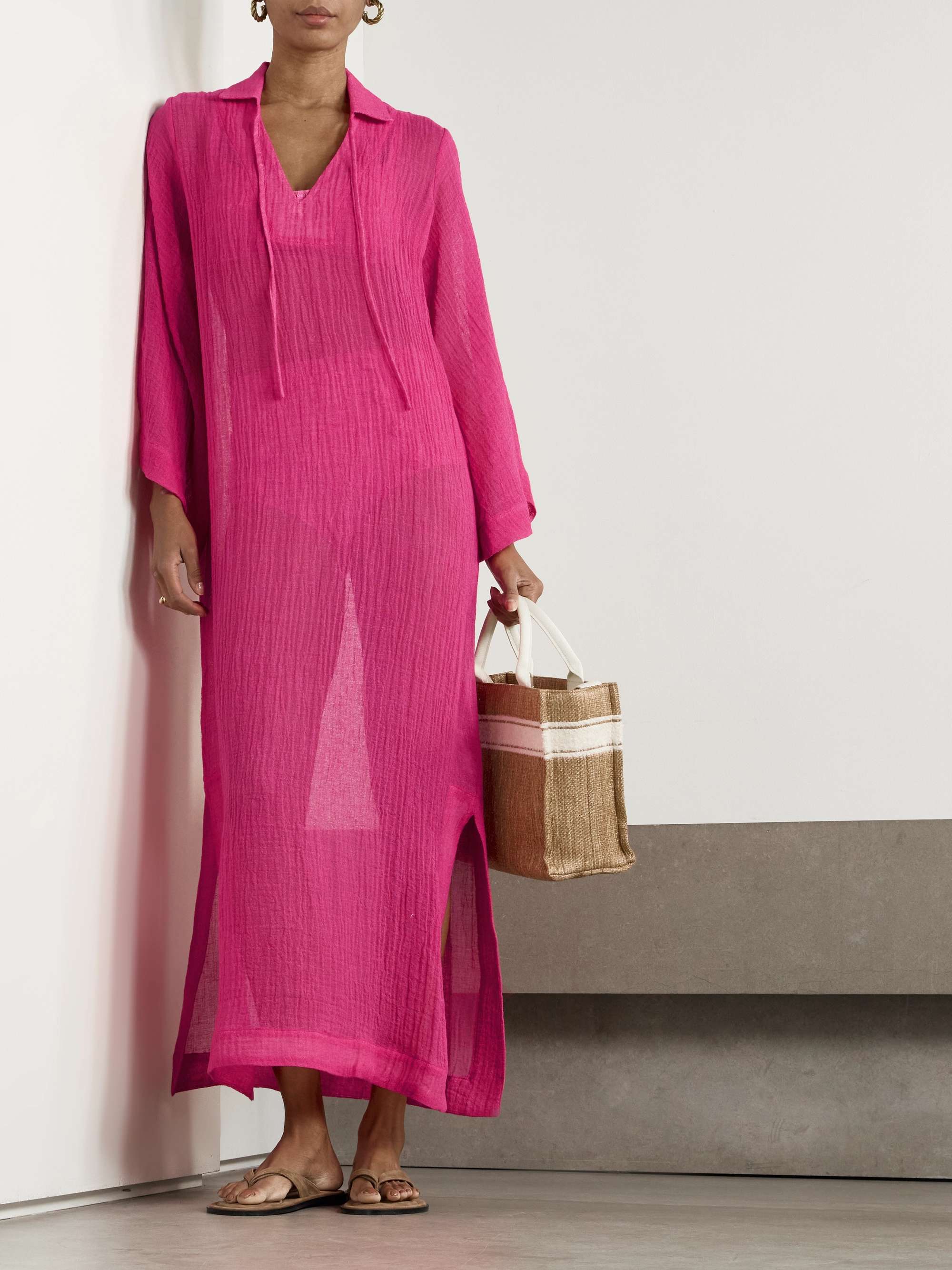 Crinkled linen-blend gauze kaftan view