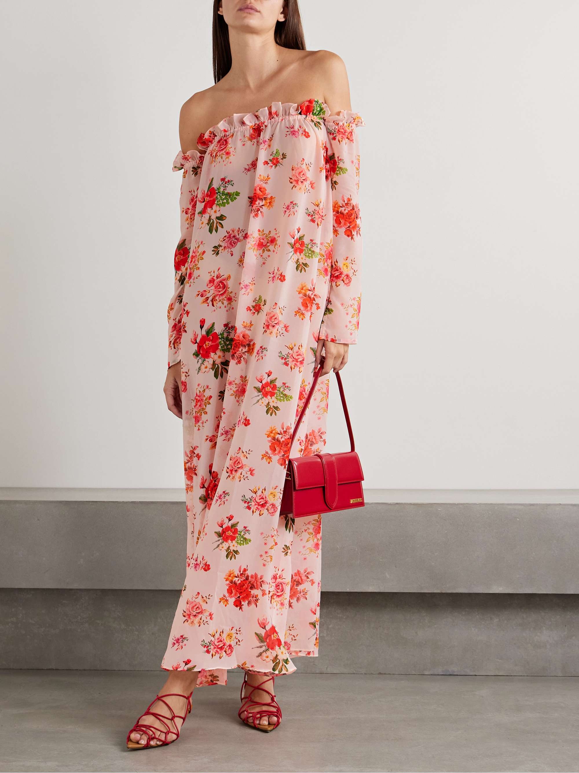 Dede off-the-shoulder ruffled floral-print crepe de chine maxi dress view