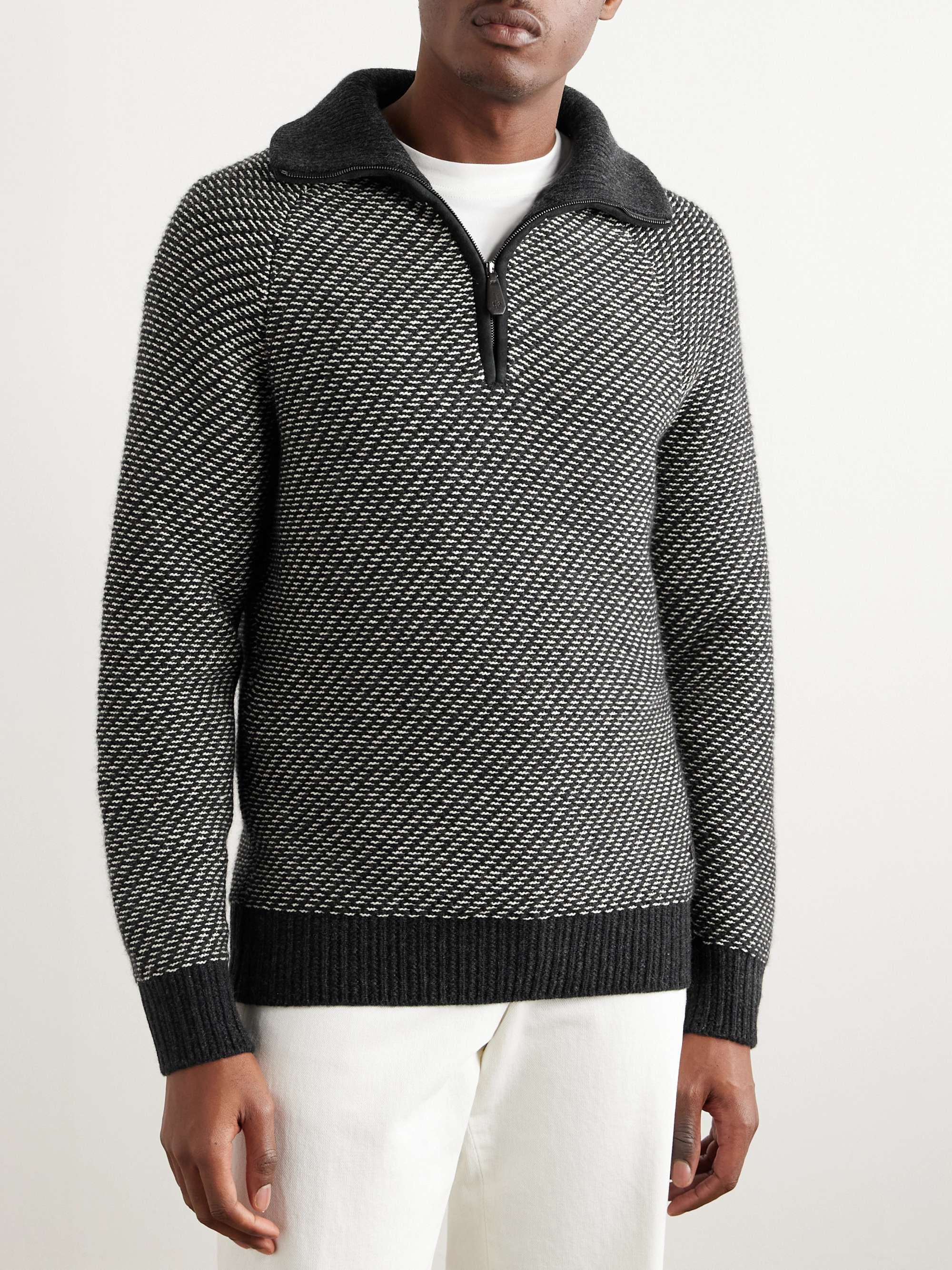 Cashmere and Cotton-Blend Half-Zip Sweater view