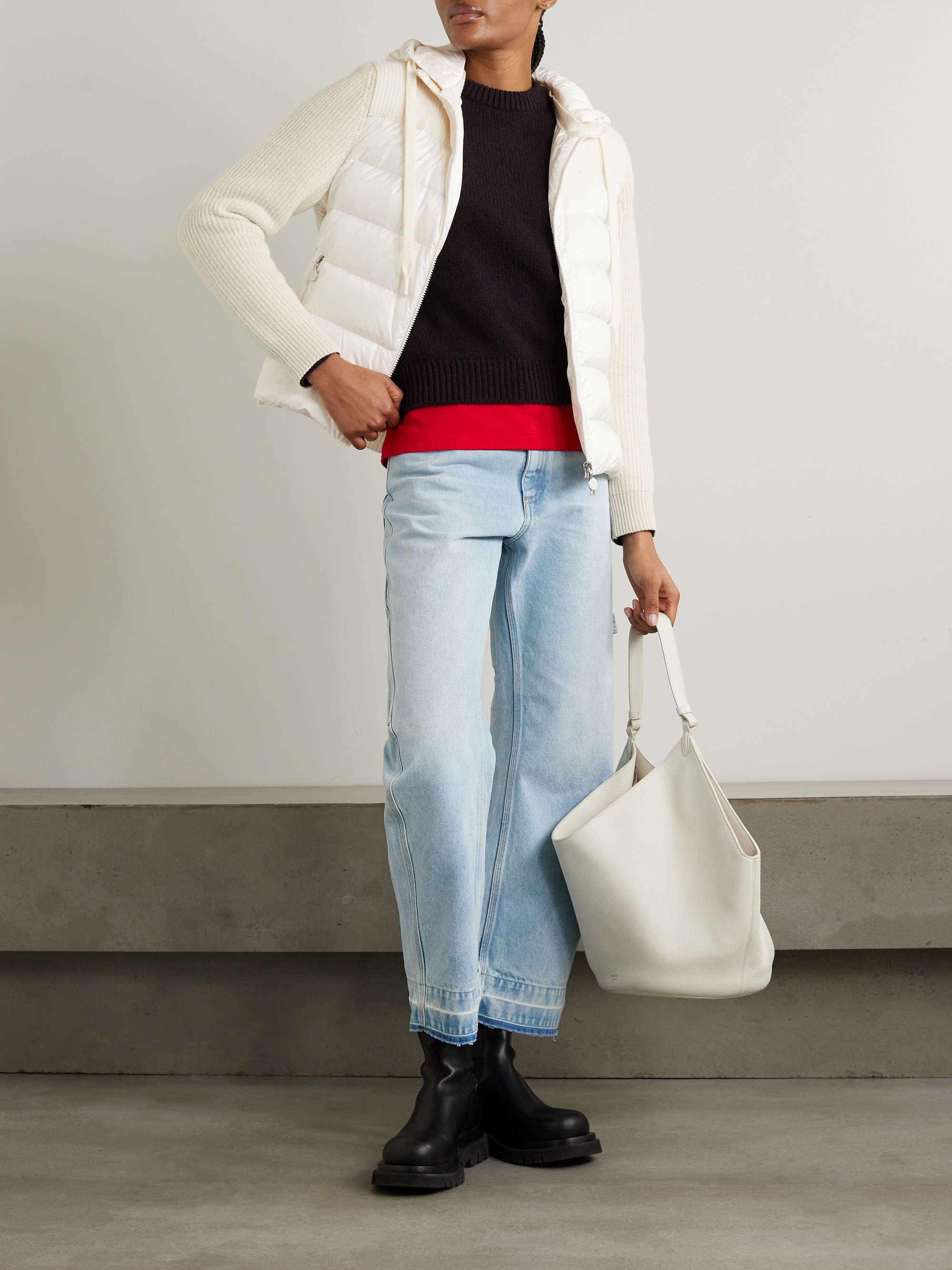 Ribbed quilted hooded wool-trimmed shell down jacket view