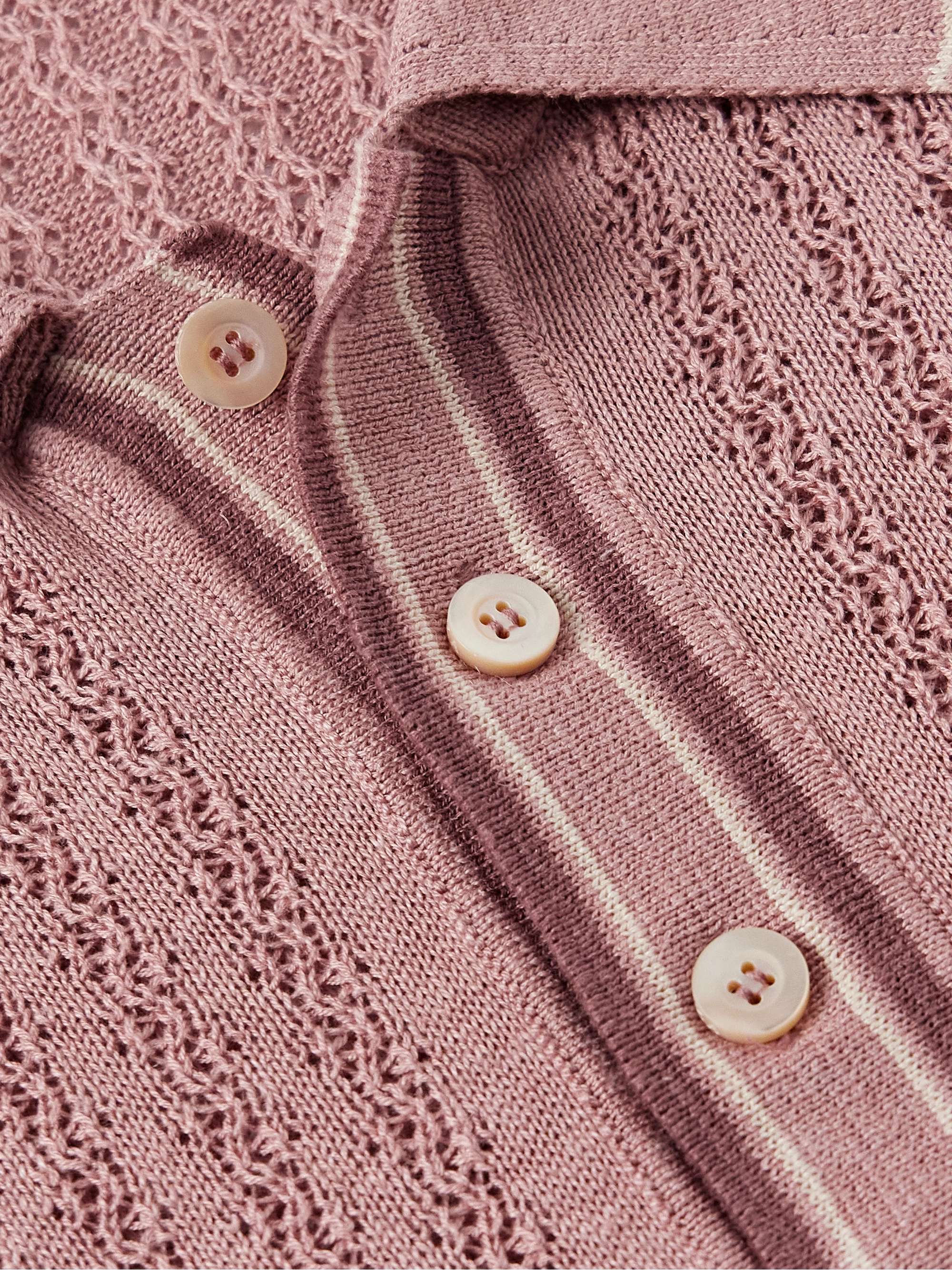Striped Pointelle-Knit Silk and Linen-Blend Polo Shirt view