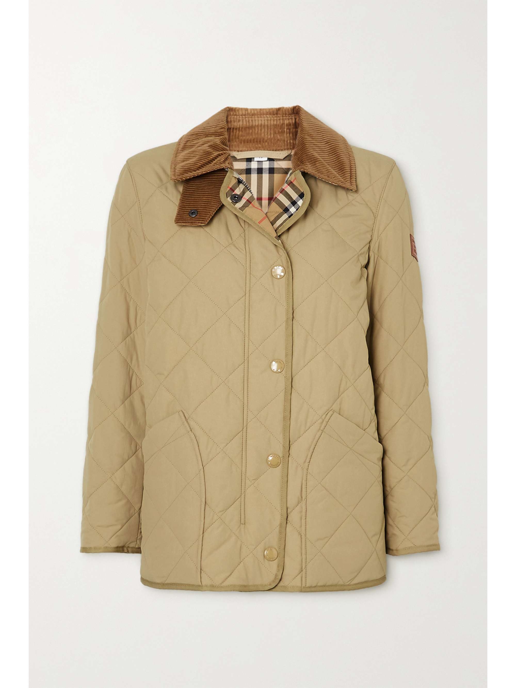 Corduroy and leather-trimmed quilted shell jacket view