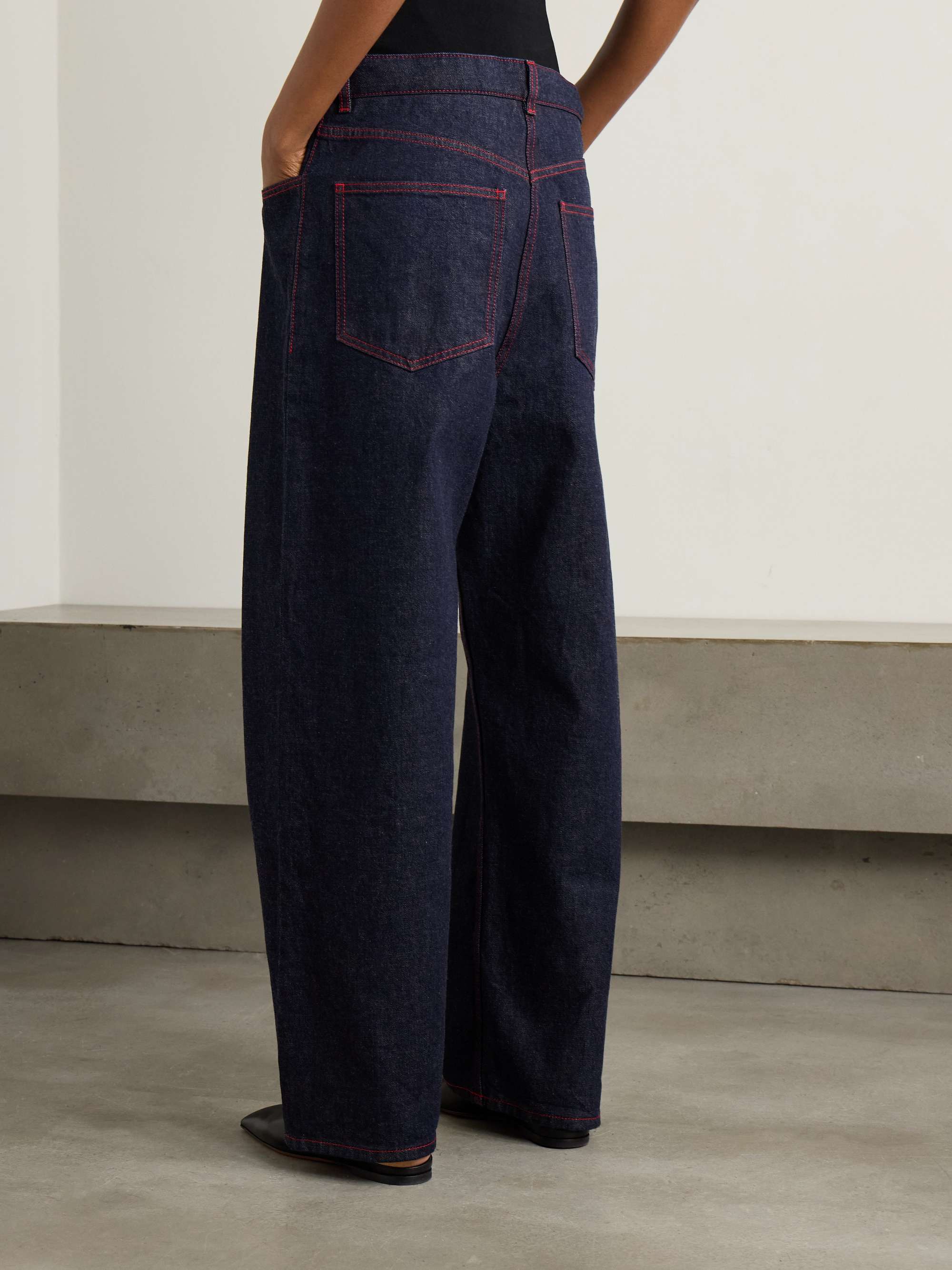 Stretch knit-trimmed jeans view