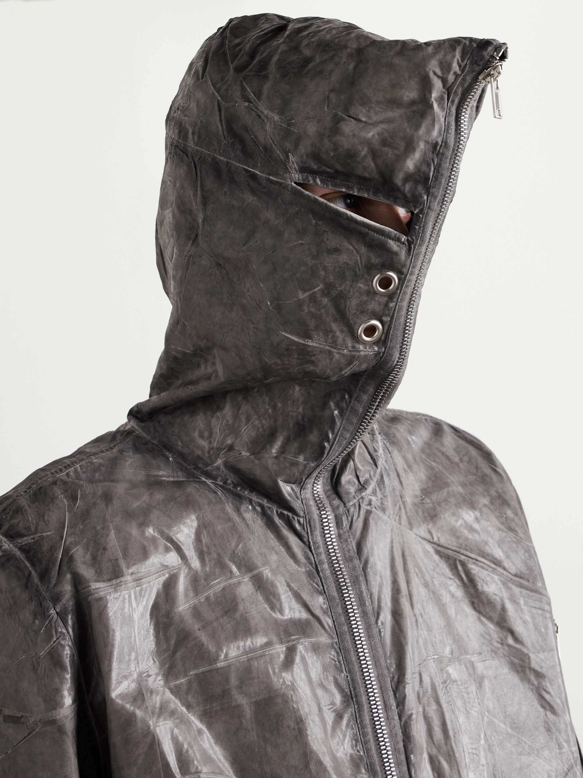 Garment-Dyed Foil Coated Cotton-Poplin Hooded Bomber Jacket view