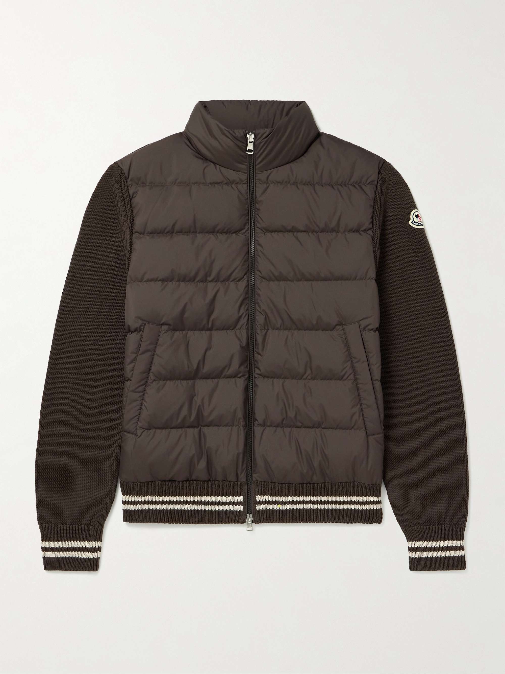 Logo-Appliquéd Ribbed Cotton and Quilted Shell Down Cardigan view