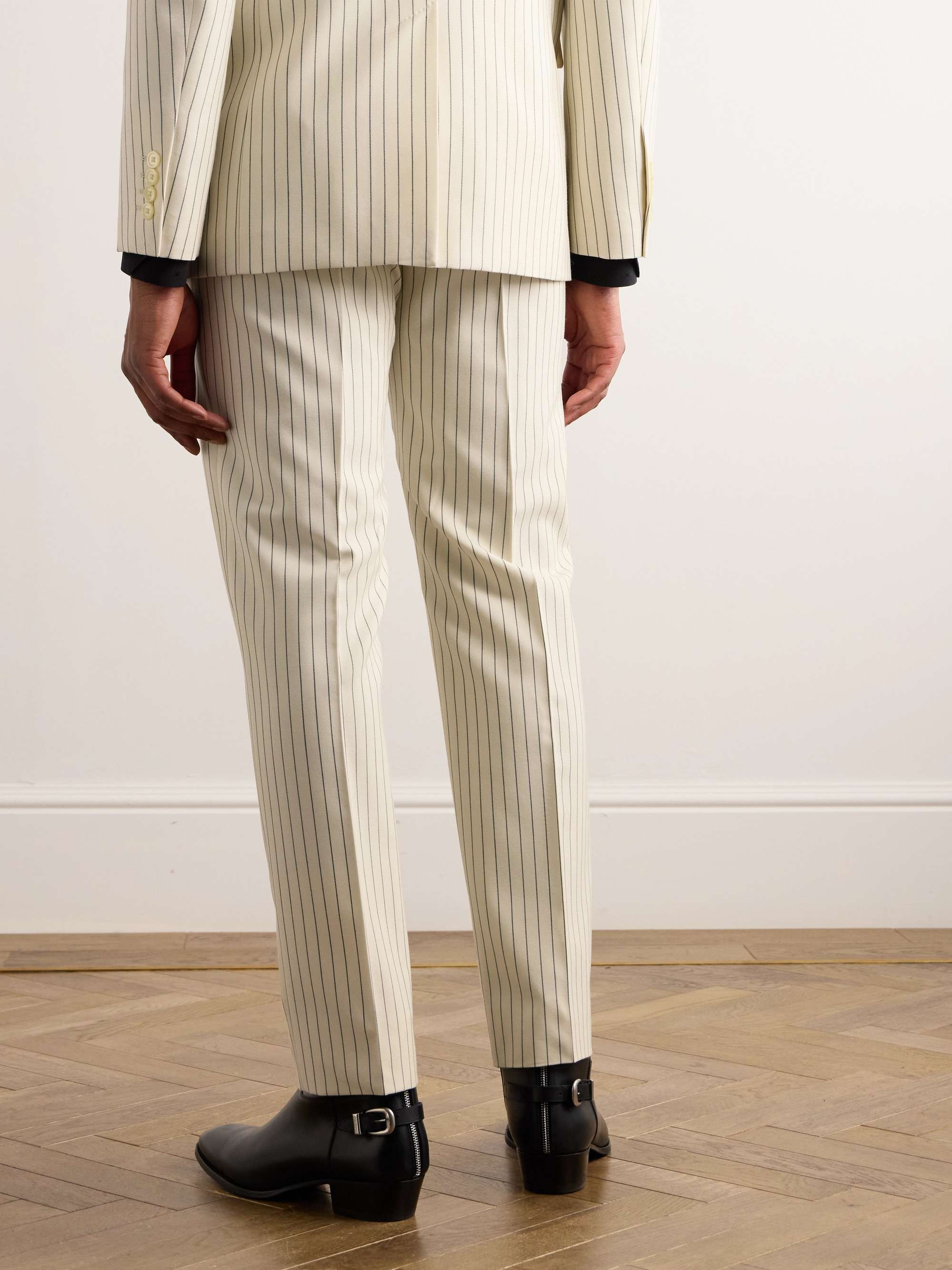 Straight-Leg Pinstriped Wool-Twill Suit Trousers view
