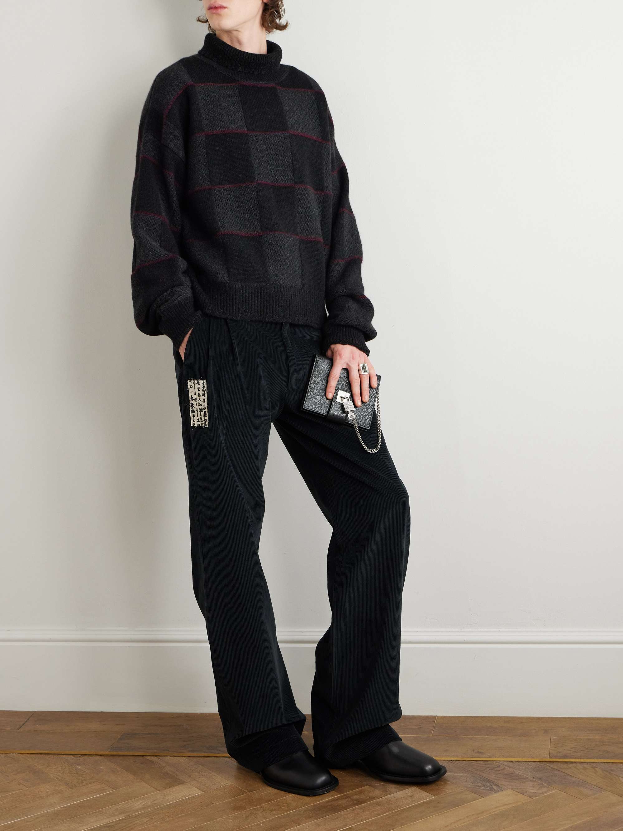 Venetian Checked Intarsia-Knit Cashmere Rollneck Sweater view