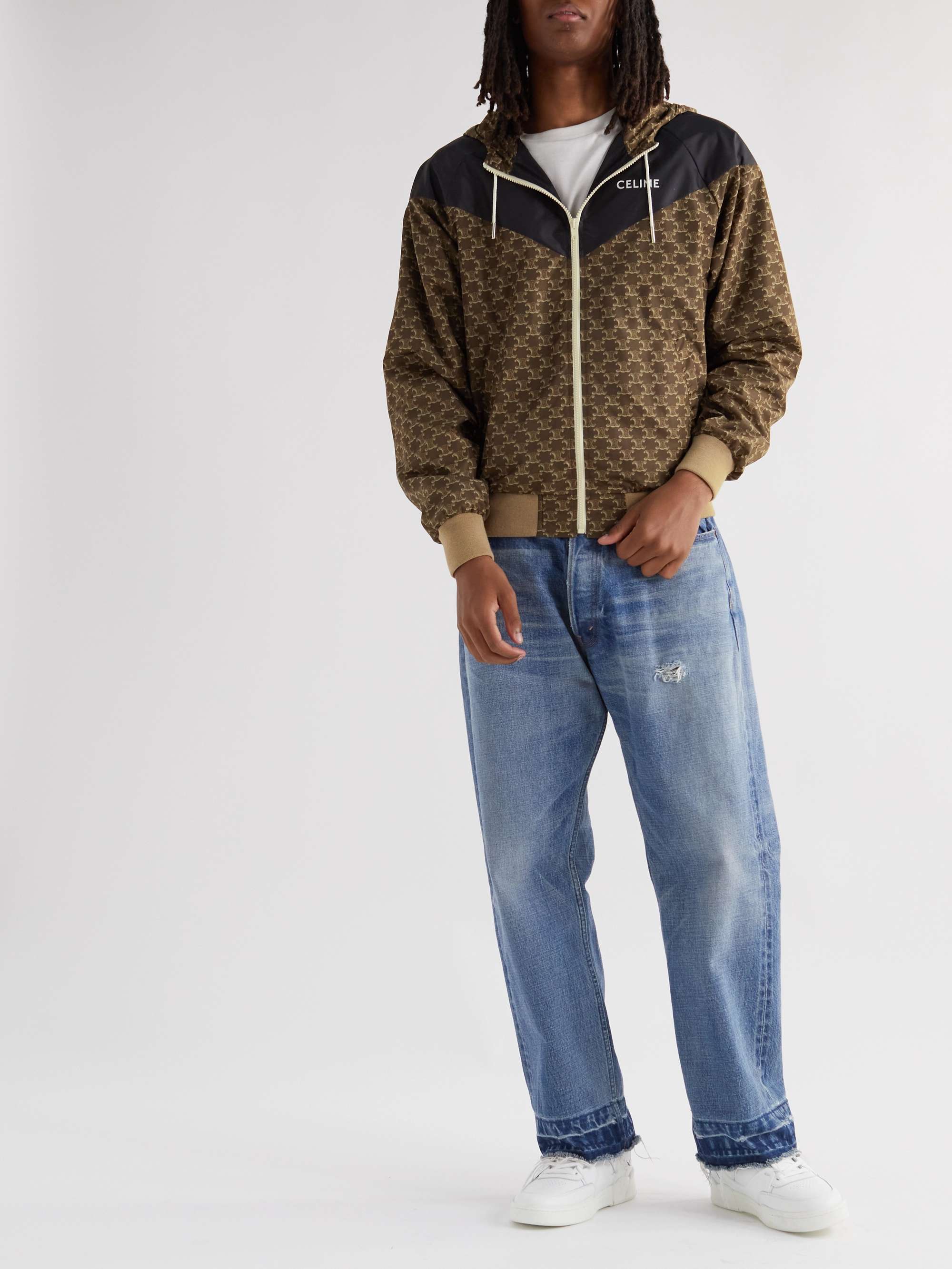Triomphe Logo-Print Panelled Satin and Shell Hooded Track Jacket view