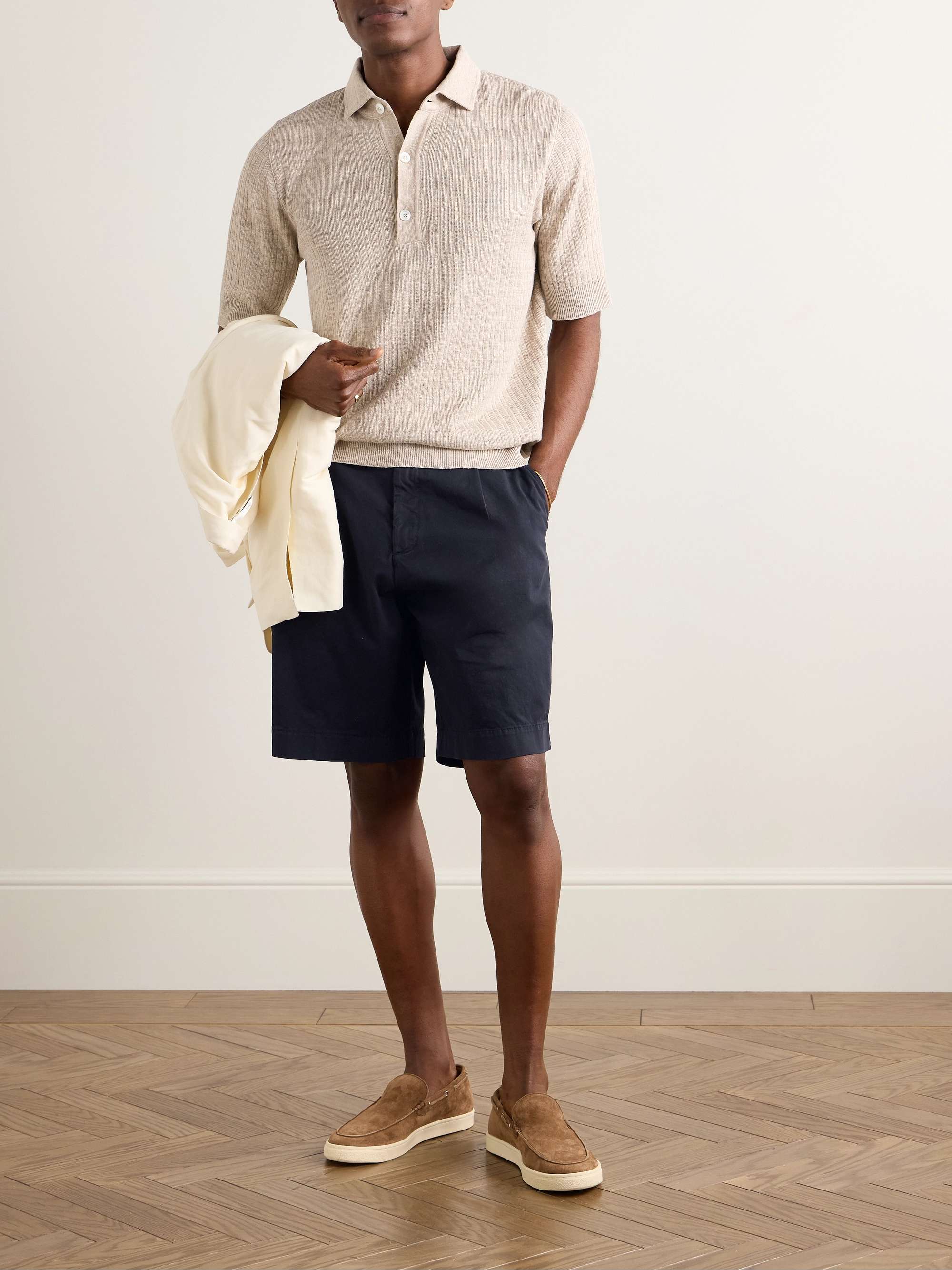Straight-Leg Pleated Cotton-Blend Twill Bermuda Shorts view