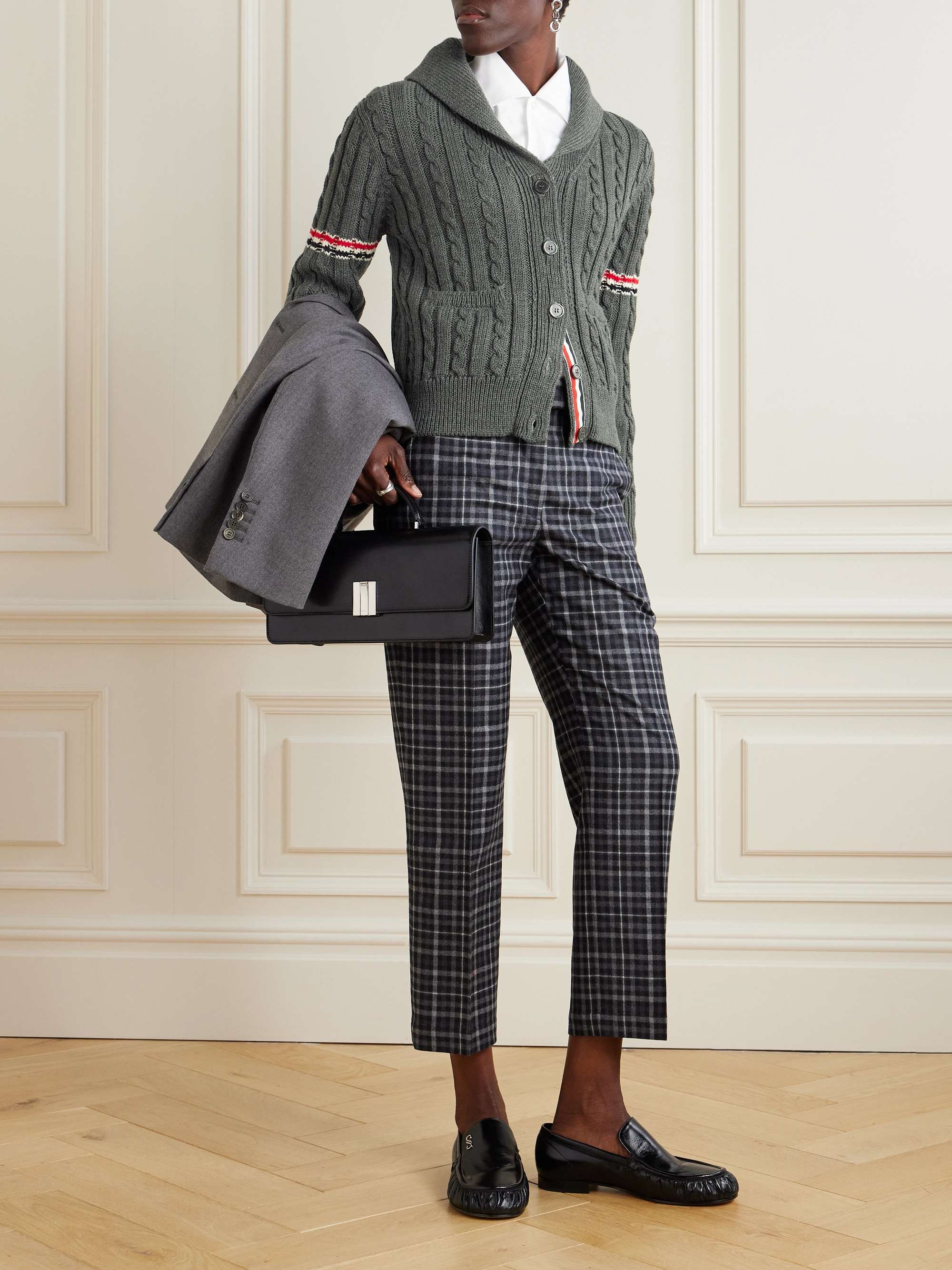 Striped cable-knit wool cardigan view