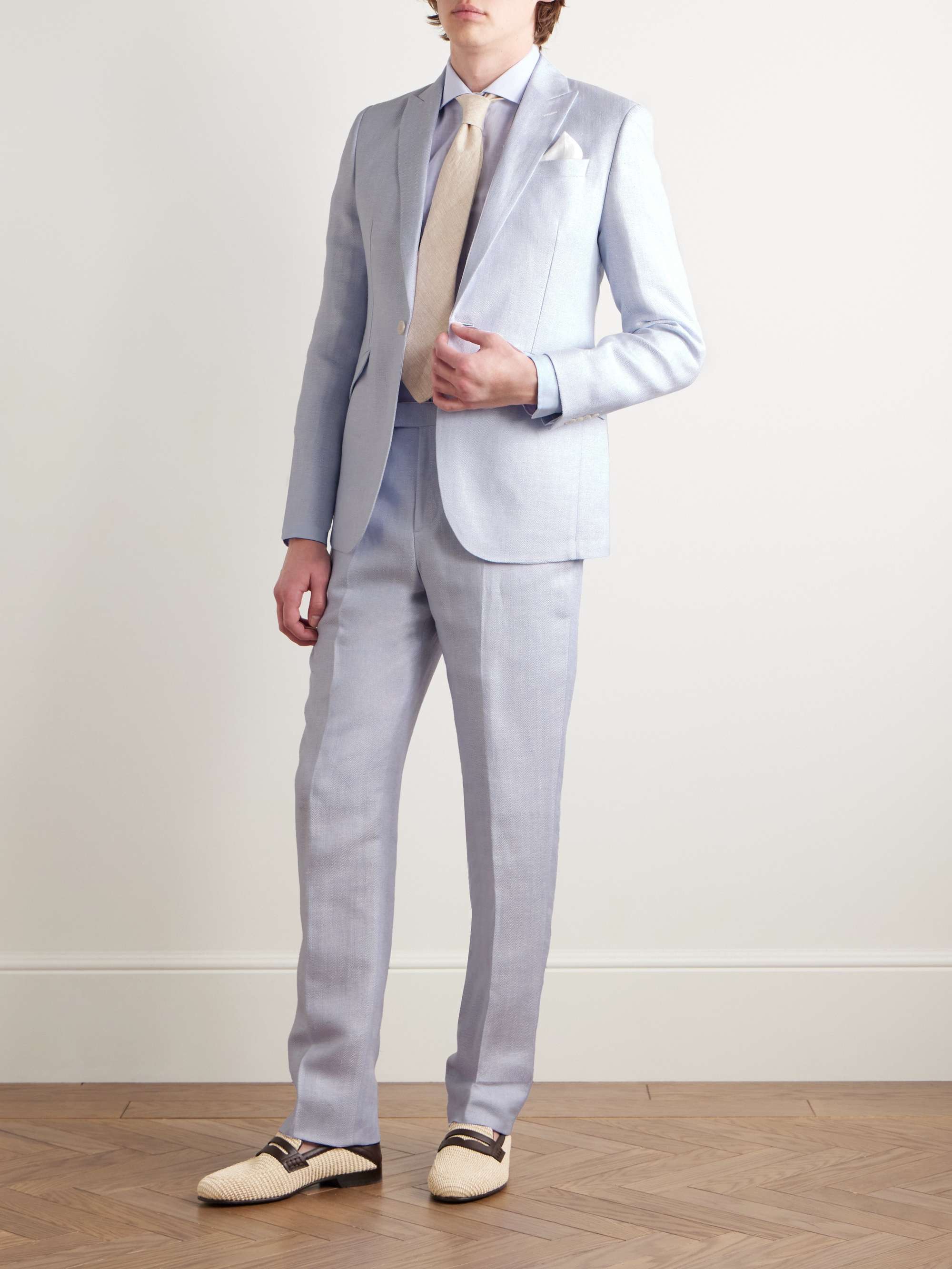 Slim-Fit Herringbone Linen and Silk-Blend Suit Trousers view