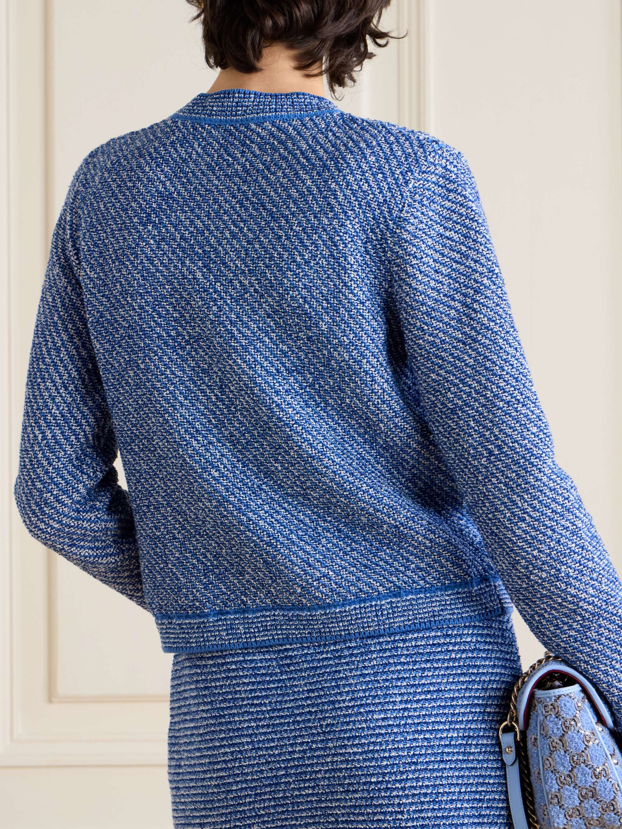 Striped cotton-blend bouclé cardigan view