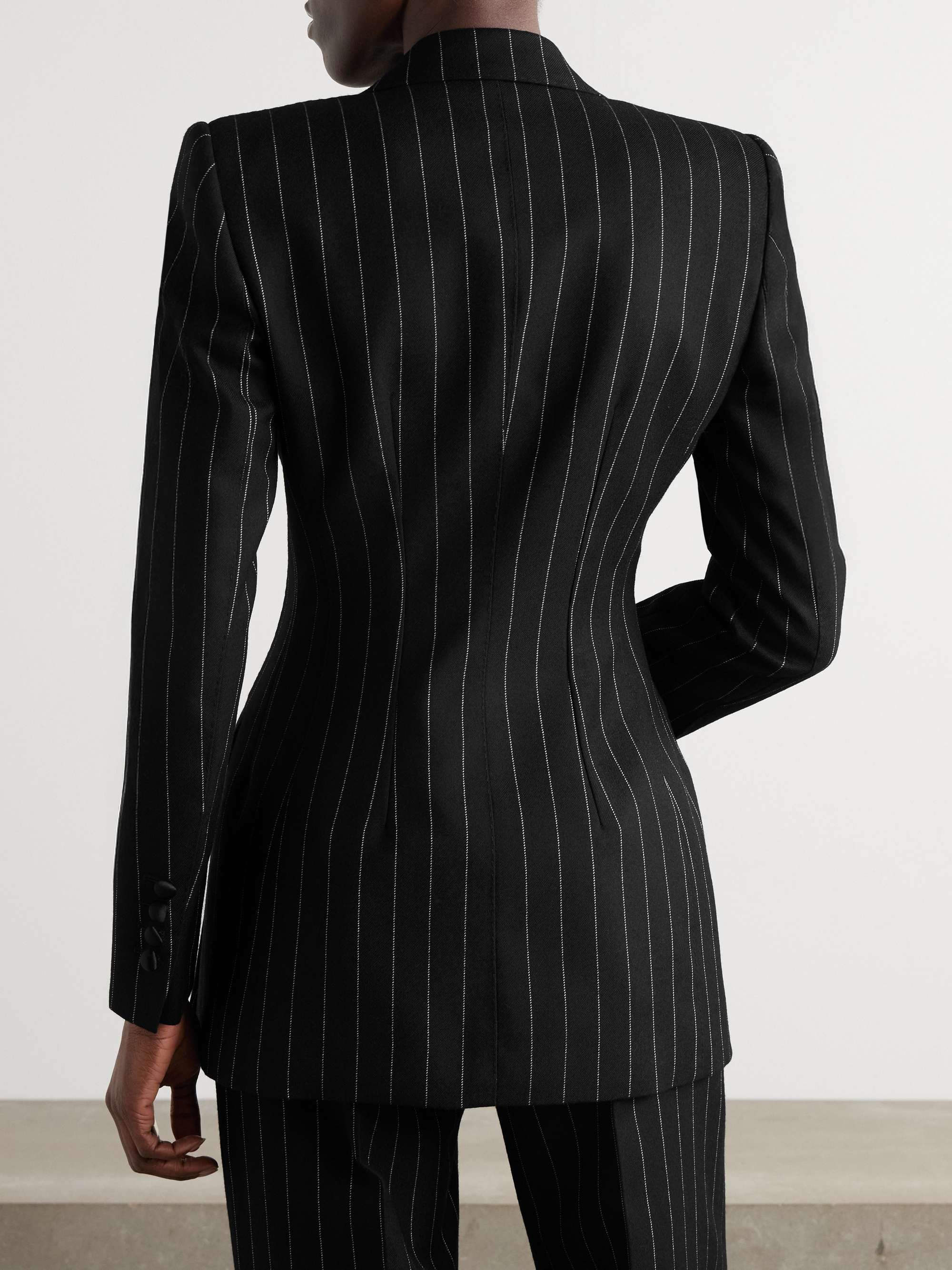 Double-breasted pinstriped wool-blend blazer view