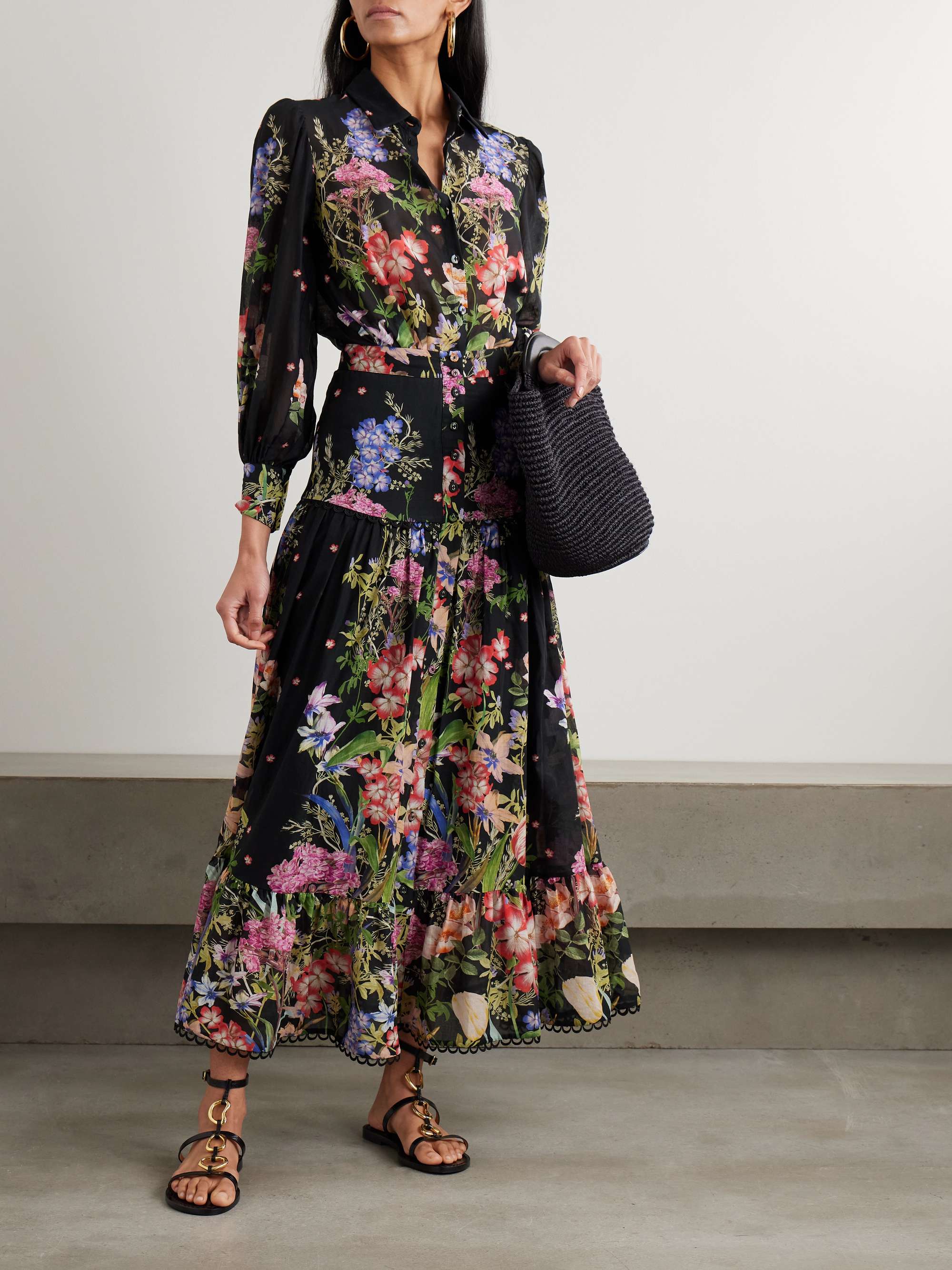 Ann tiered floral-print cotton-blend voile maxi skirt view