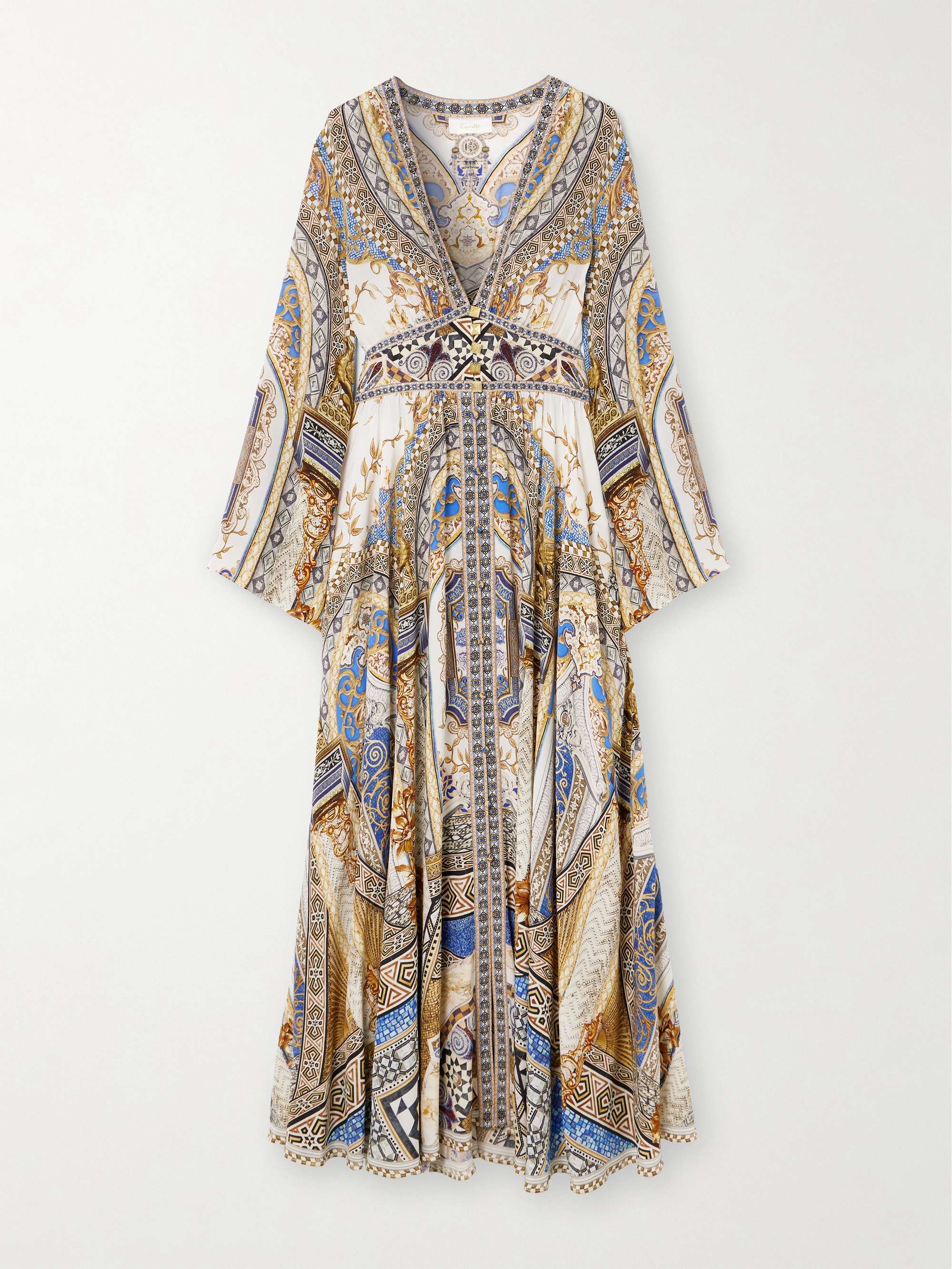 Embellished shirred printed silk-crepe maxi dress view