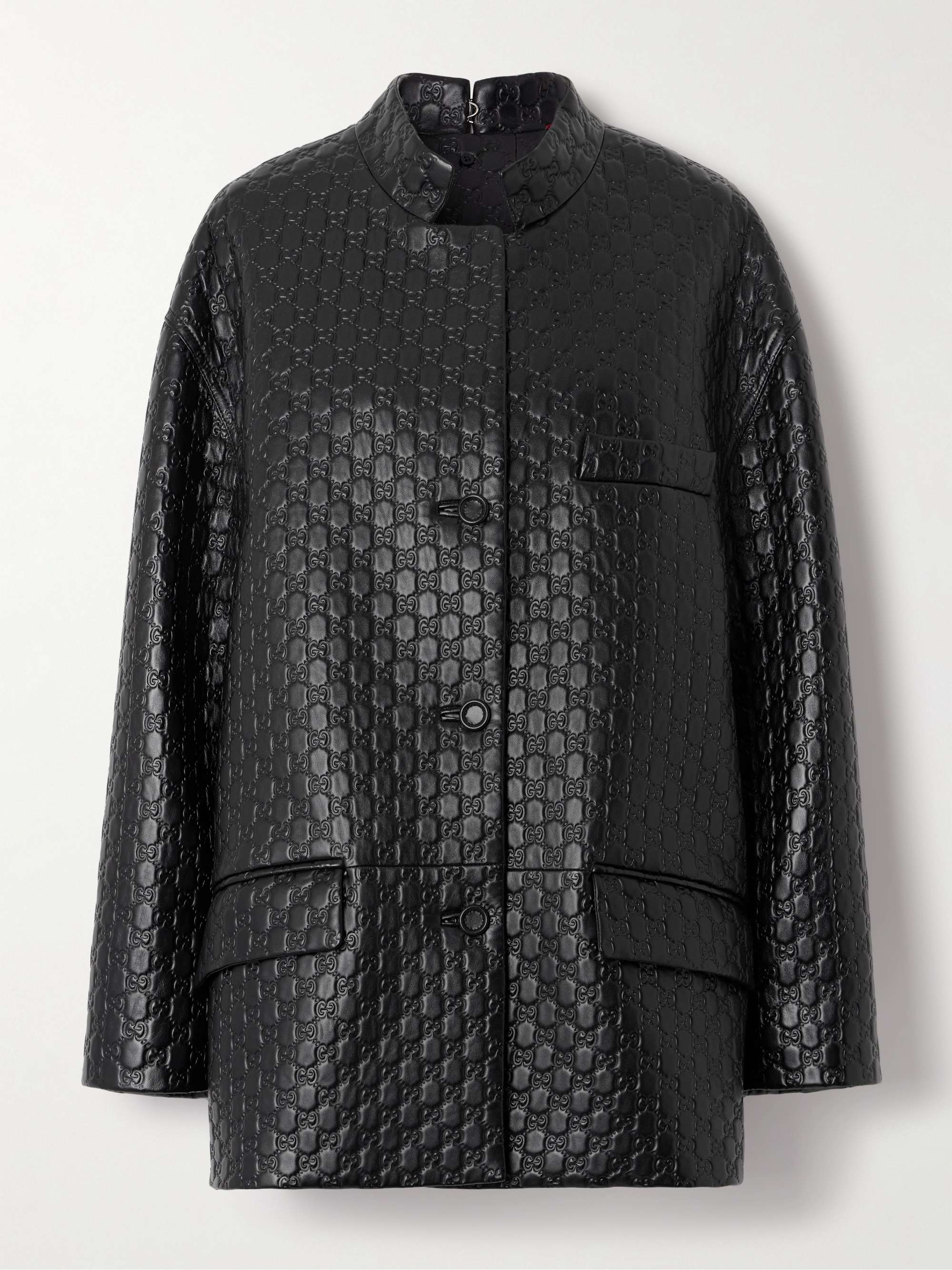 Debossed leather jacket view