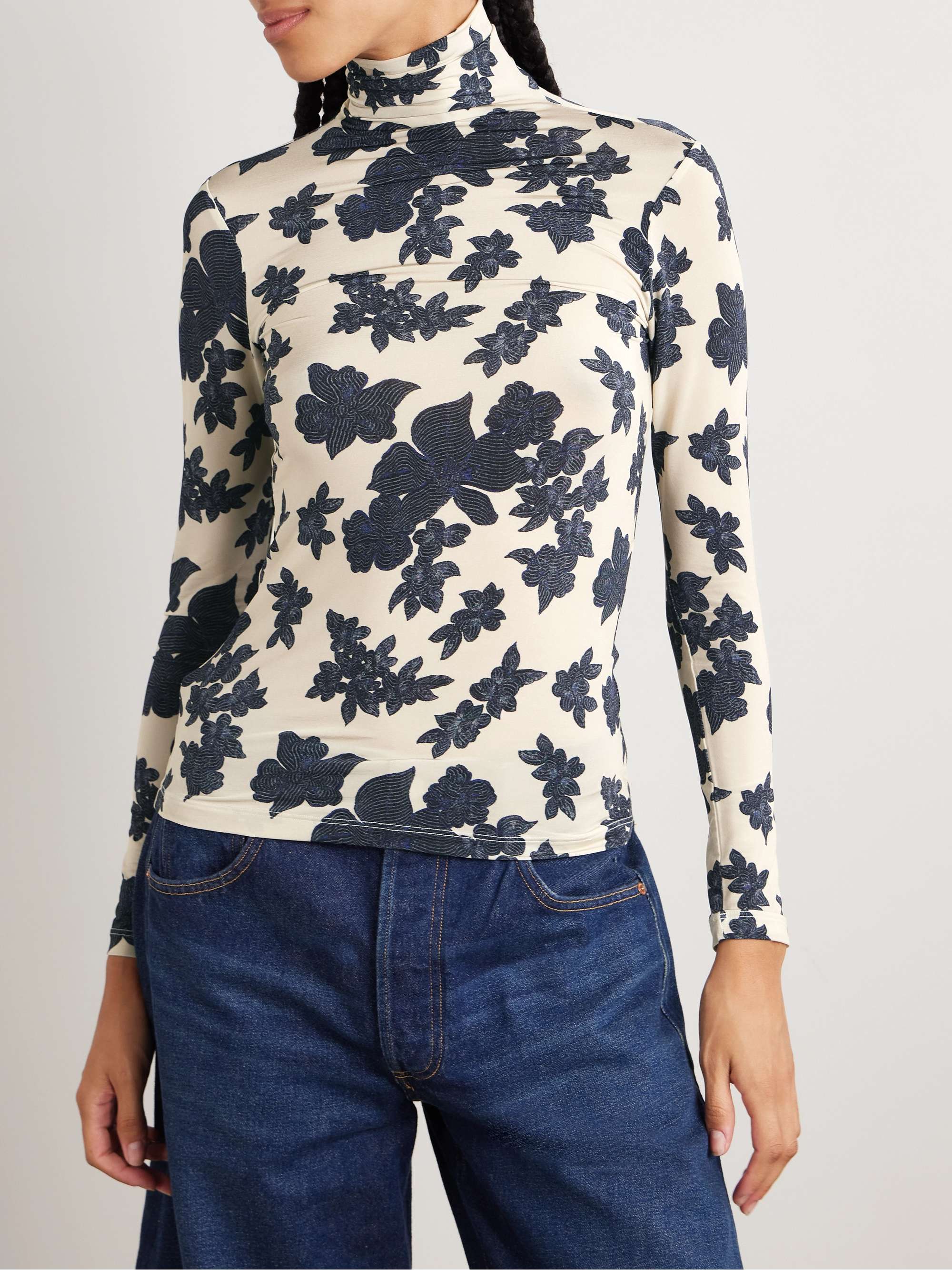 Aurelia floral-print stretch-jersey turtleneck top view
