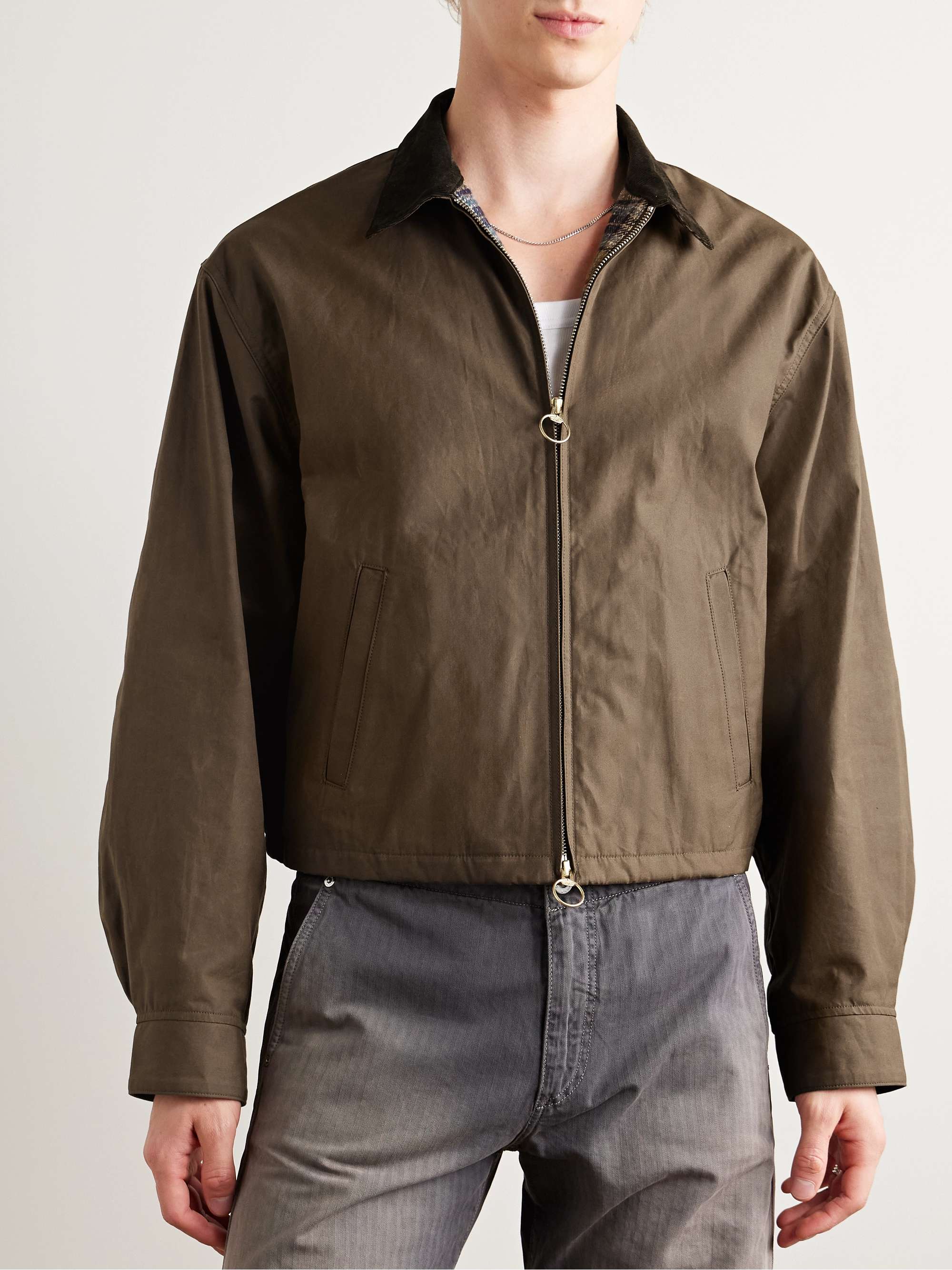 Drizzler Cropped Corduroy-Trimmed Oiled-Cotton Jacket view