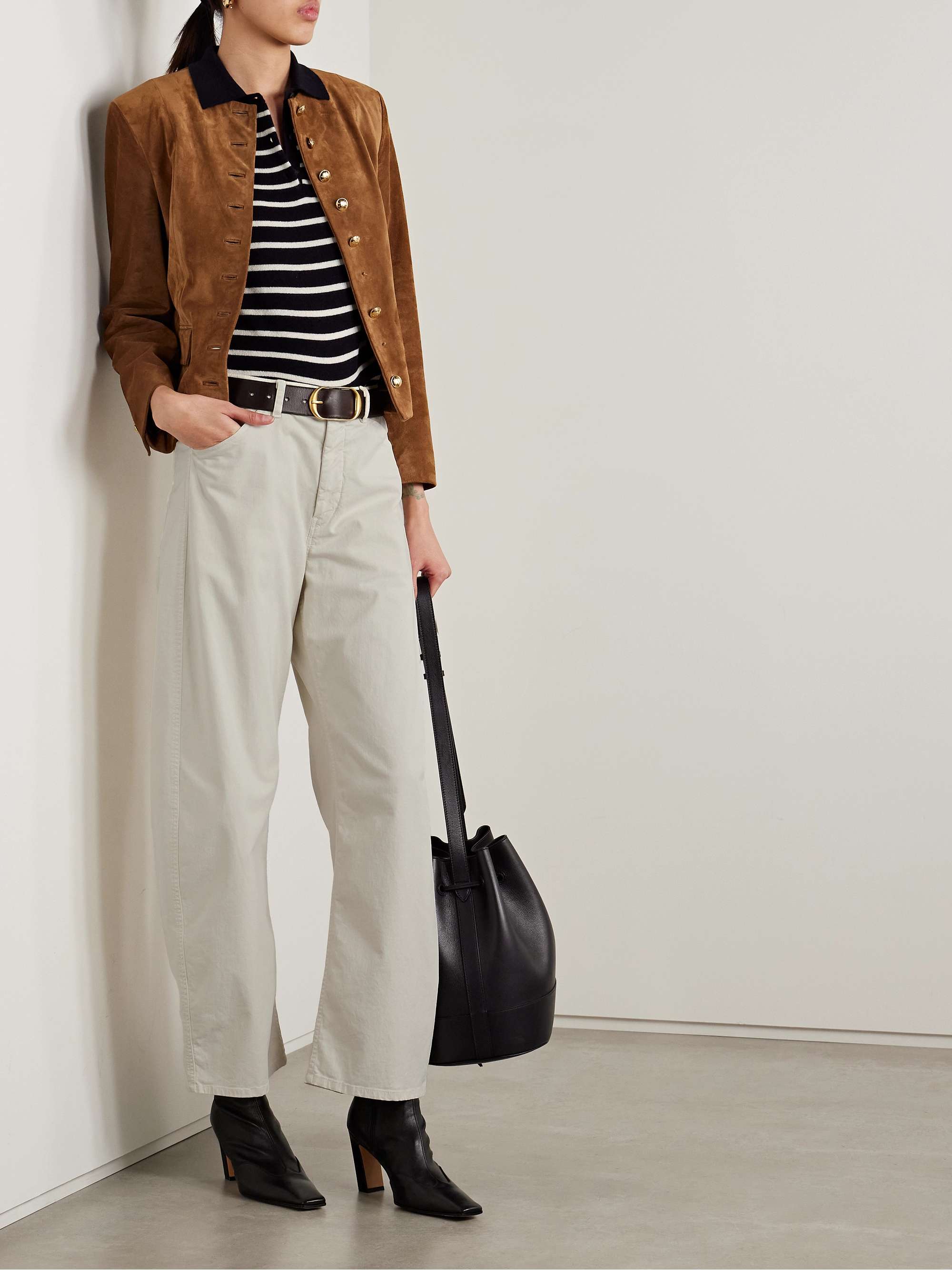 Tribeca brushed cotton-blend twill barrel-leg pants view