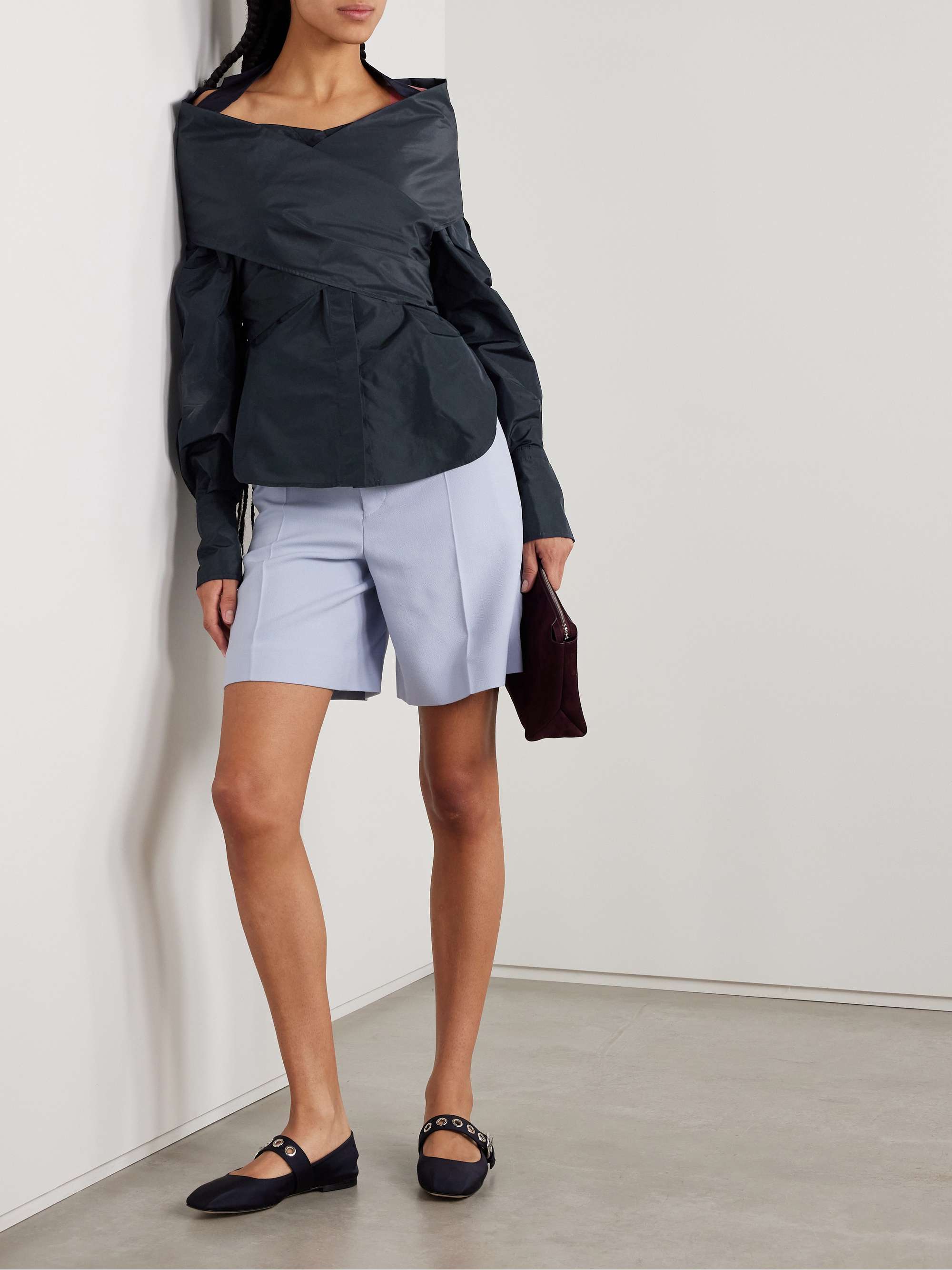 Off-the-shoulder wrap-effect sateen blouse view