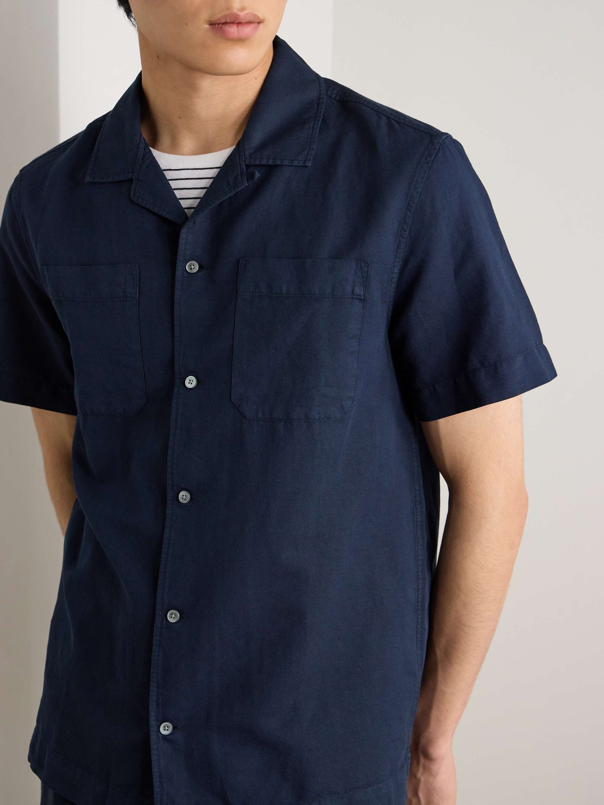 Michael Convertible-Collar Garment-Dyed Cotton and Linen-Blend Twill Shirt view