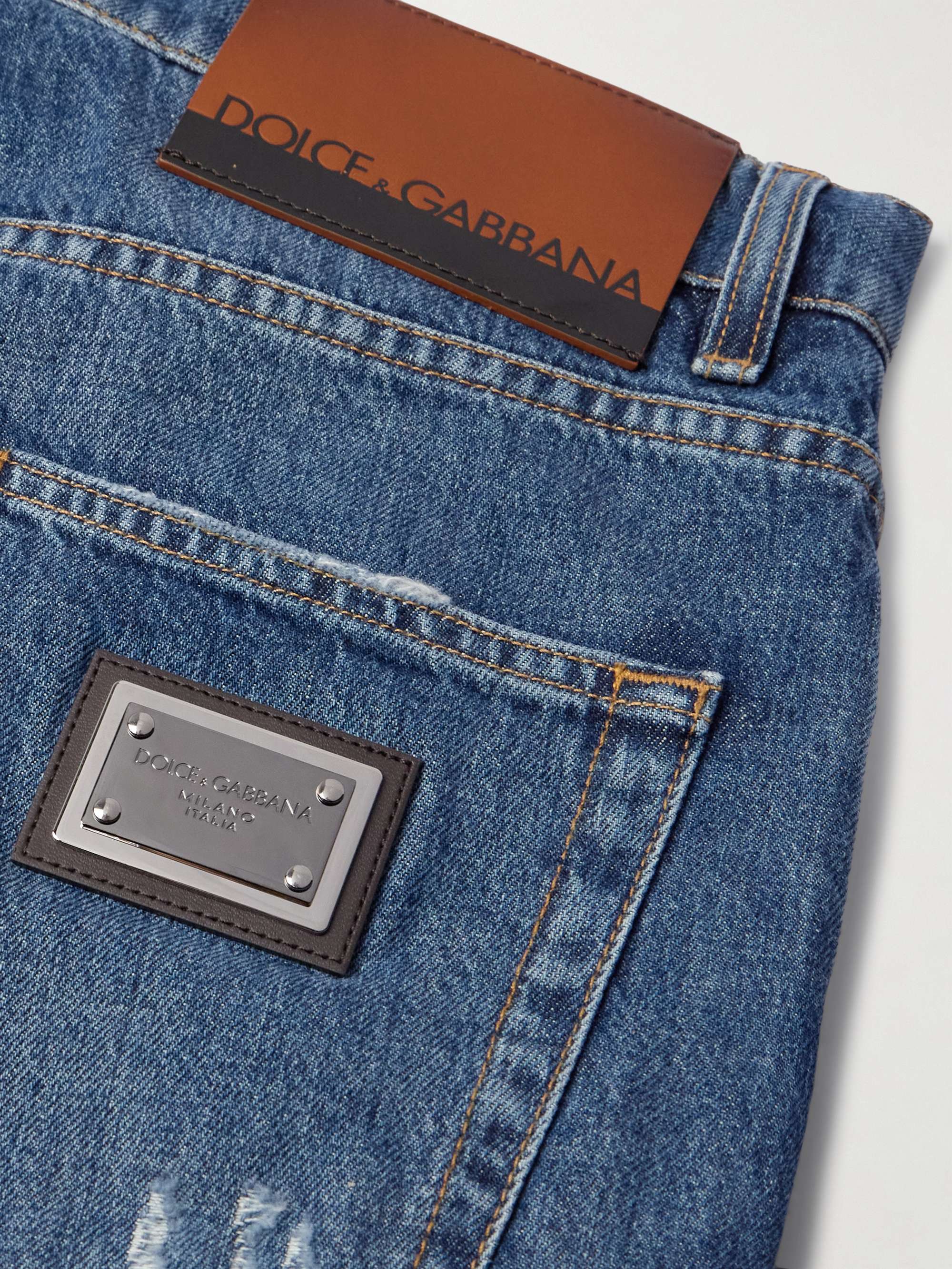 Straight-Leg Distressed Logo-Appliquéd Jeans view