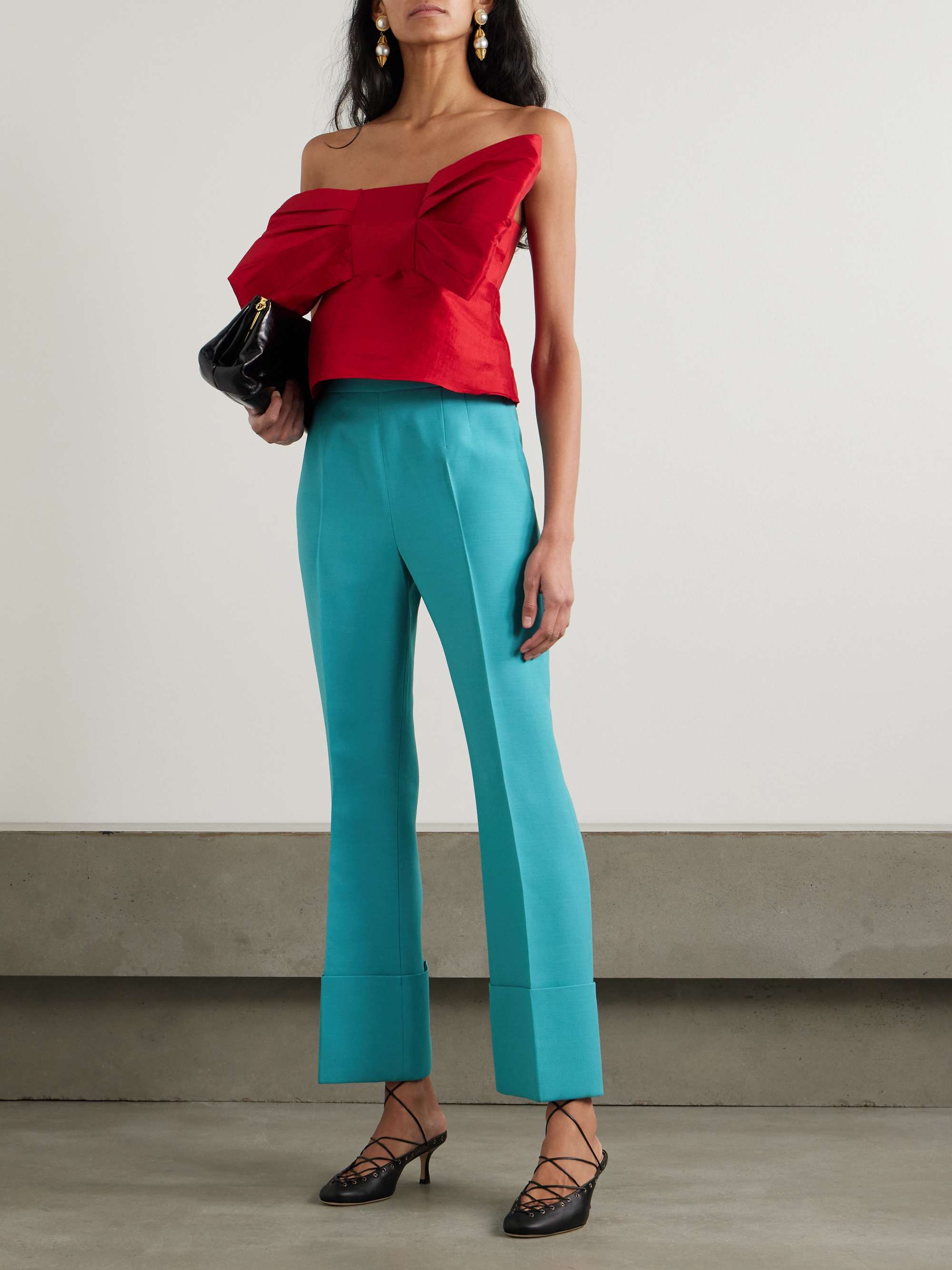 Wool and silk-blend crepe straight-leg pants view