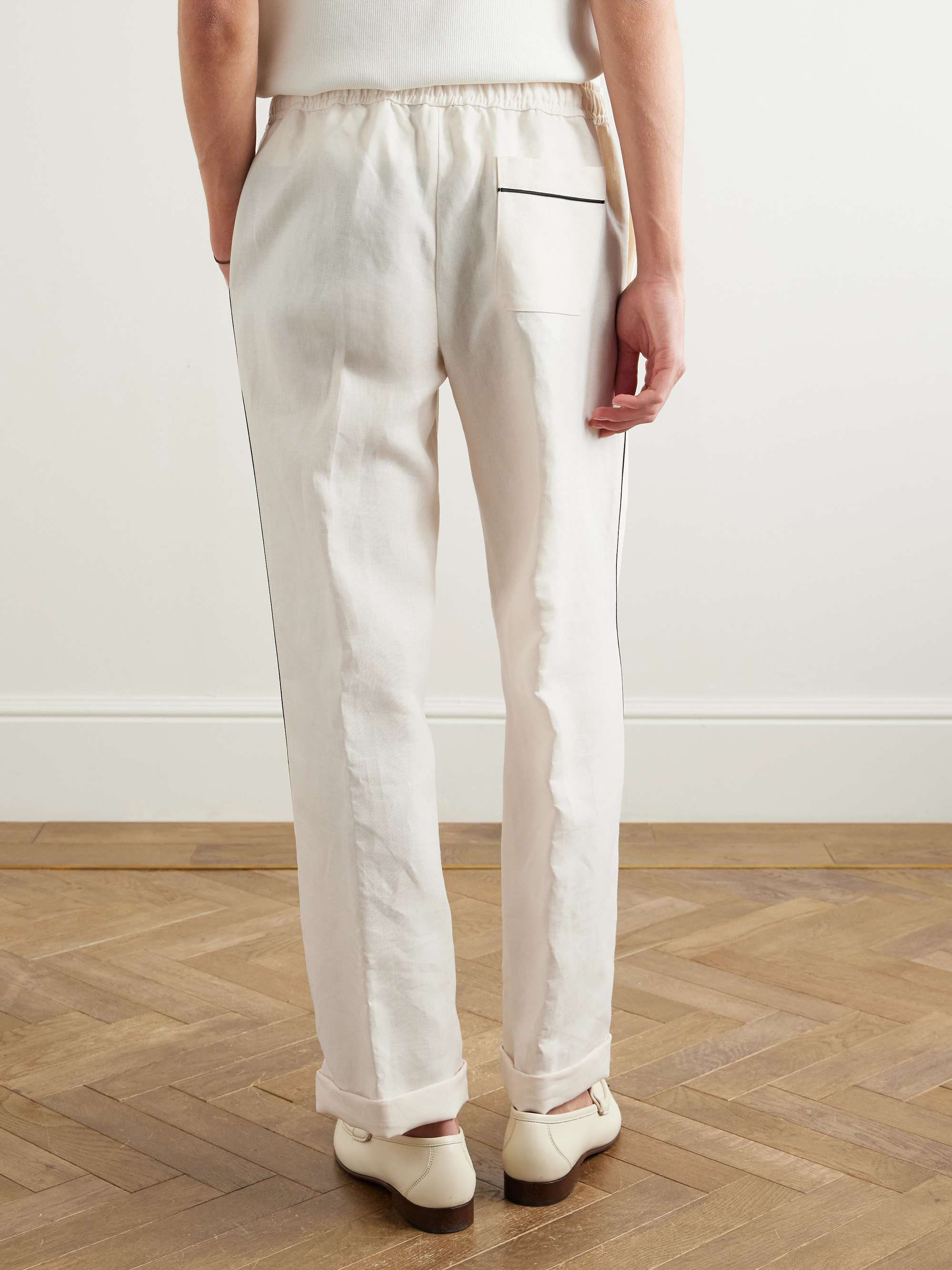 Straight-Leg Piped Linen and Silk-Blend Trousers view