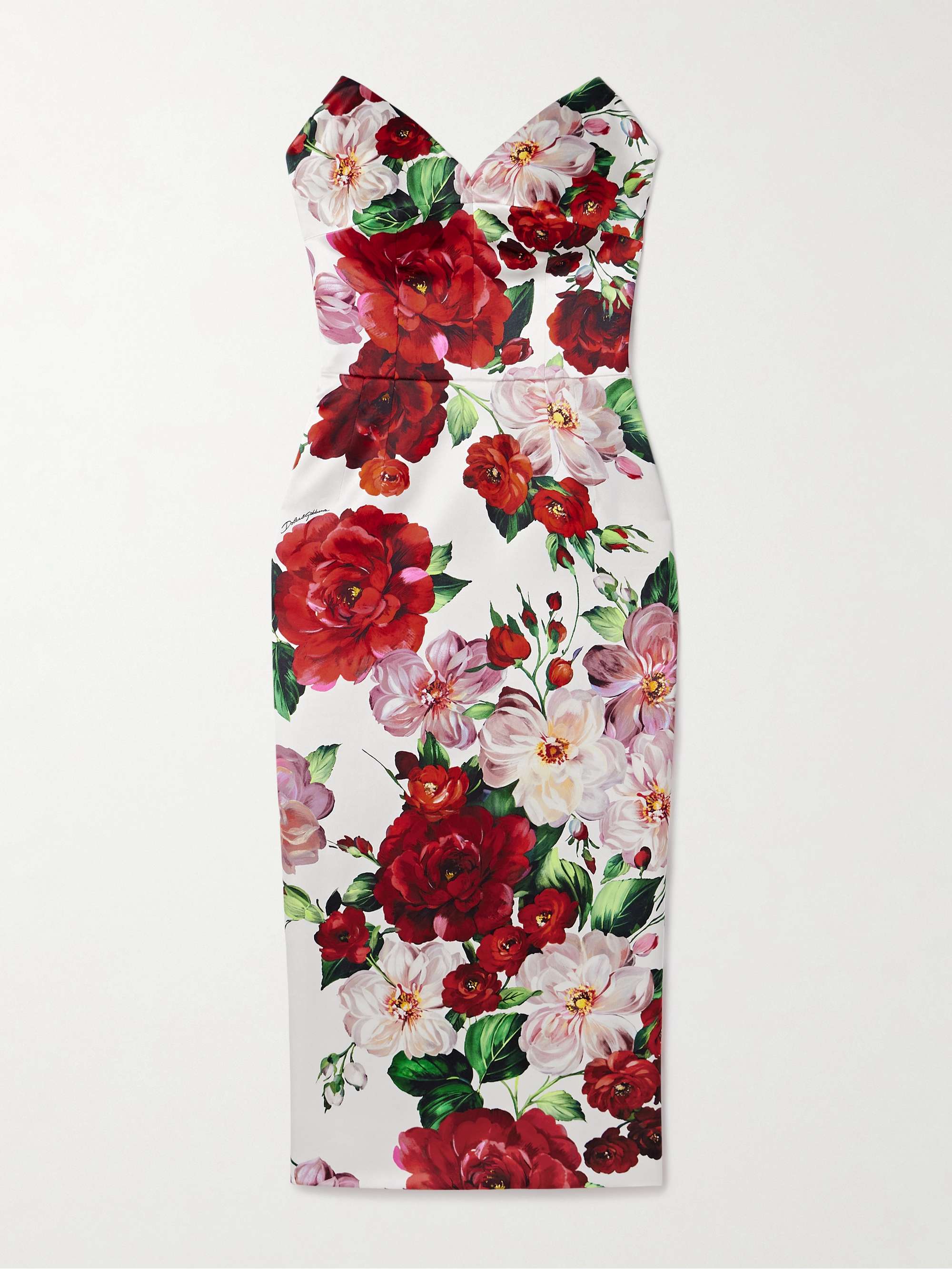 Strapless floral-print satin bustier midi dress view
