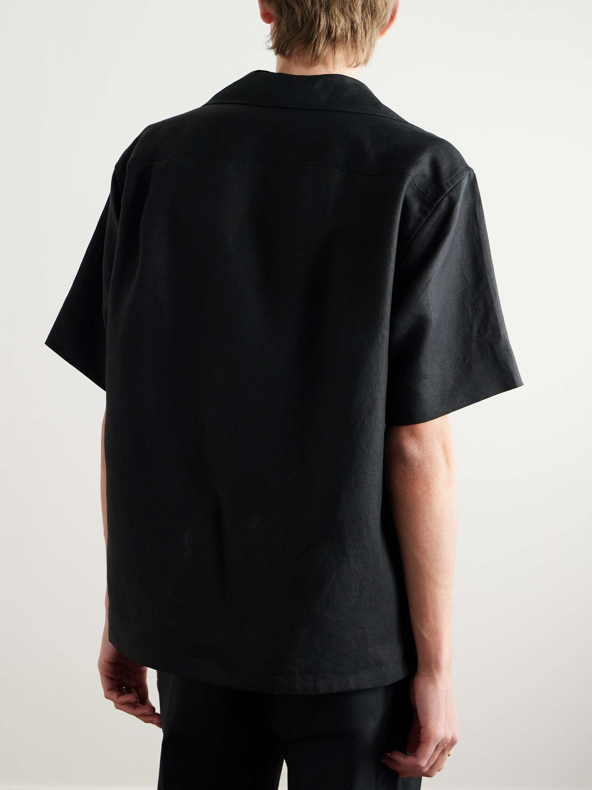Camp-Collar Linen Half-Placket Shirt view