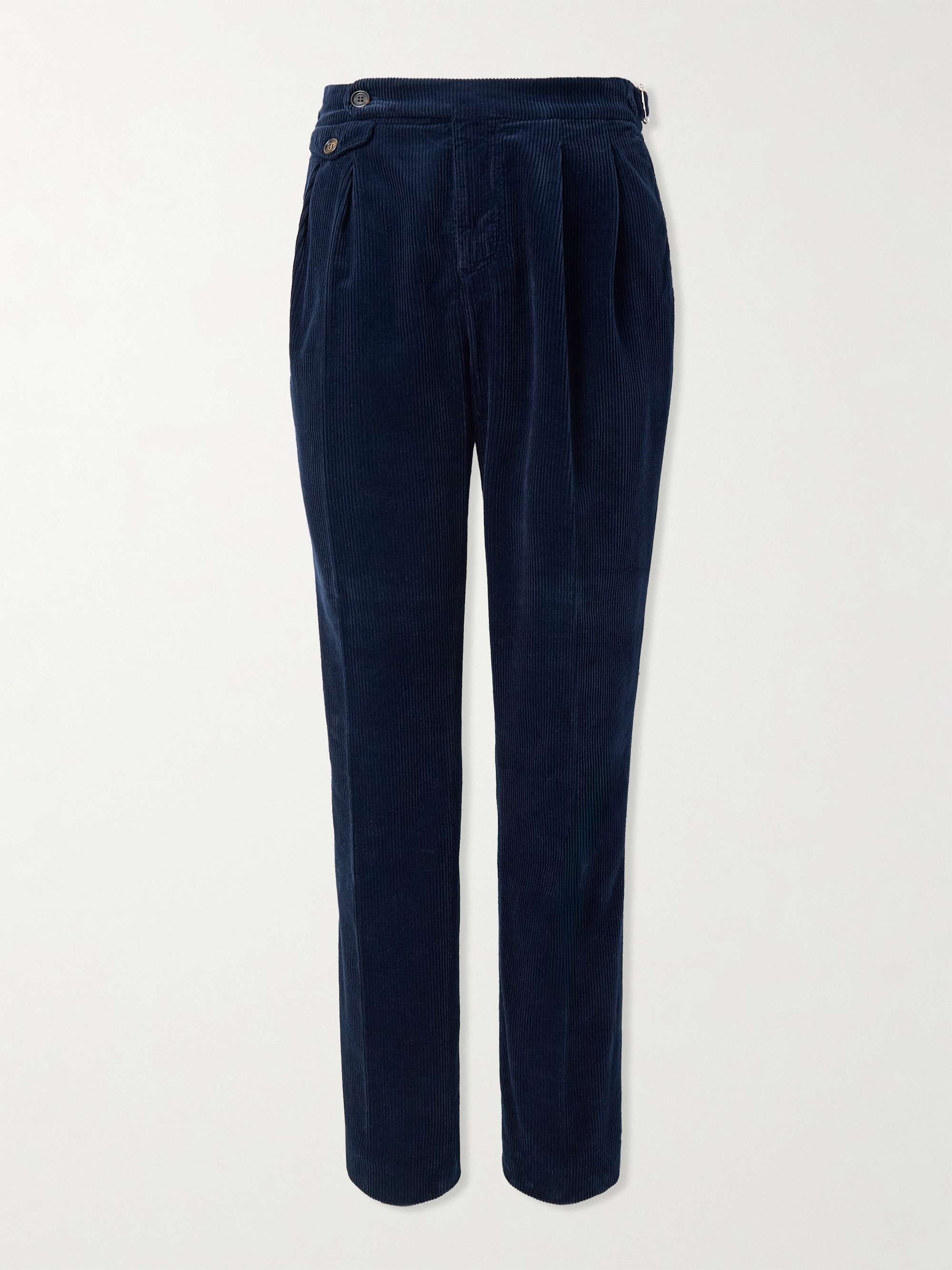 Straight-Leg Pleated Cotton-Corduroy Trousers view