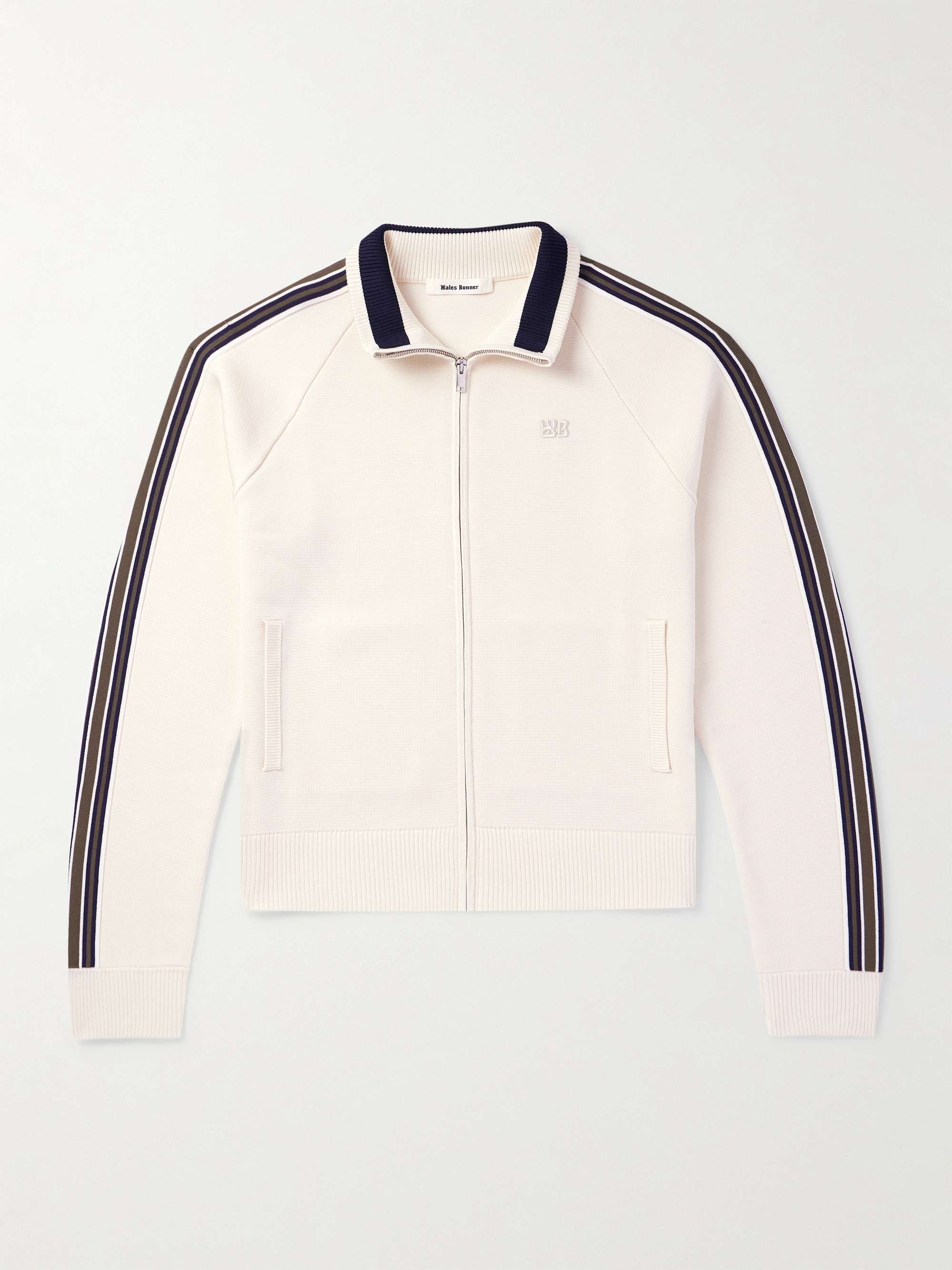 Striped Logo-Embroidered Waffle-Knit Track Jacket view